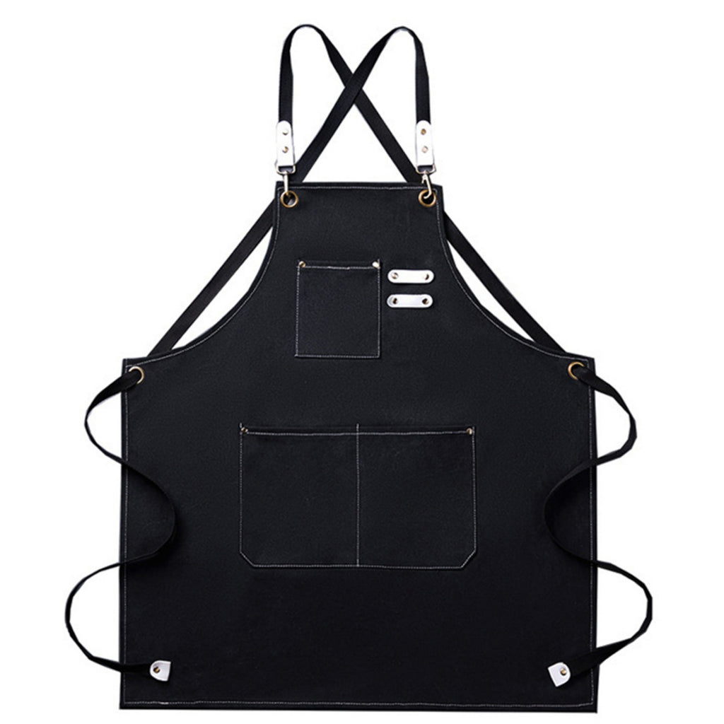 Anna-Kaci Cotton Kitchen Apron with Cross Back Straps Multi Pocket Utility Apron for Cooking Baking Craft
