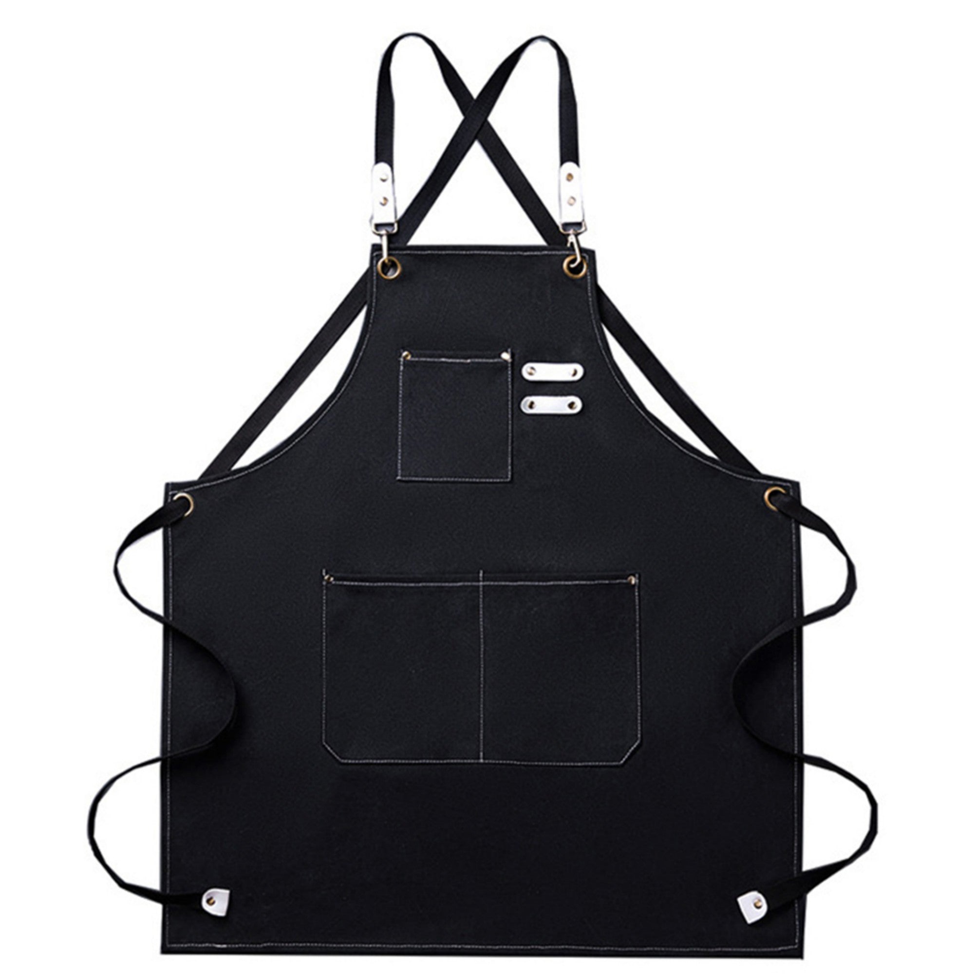 Anna-Kaci Cotton Kitchen Apron with Cross Back Straps Multi Pocket Utility Apron for Cooking Baking Craft