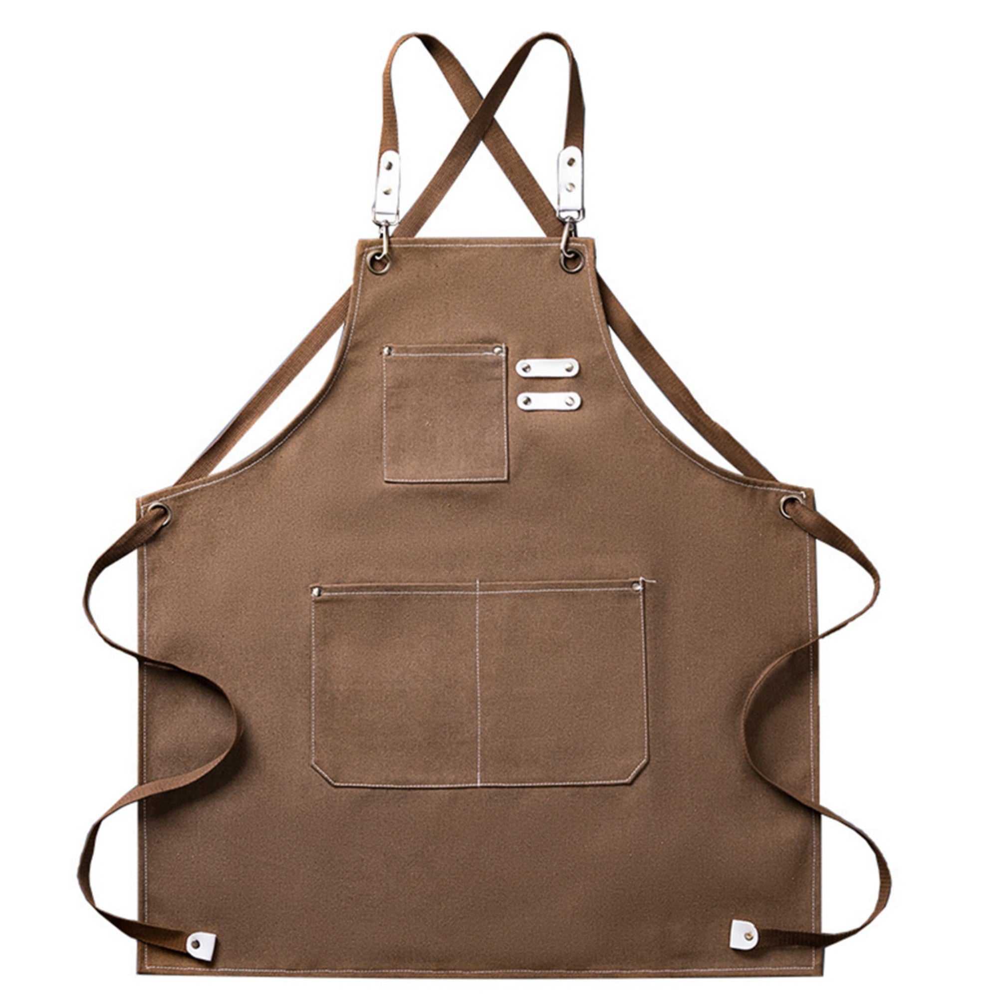 Anna-Kaci Cotton Kitchen Apron with Cross Back Straps Multi Pocket Utility Apron for Cooking Baking Craft