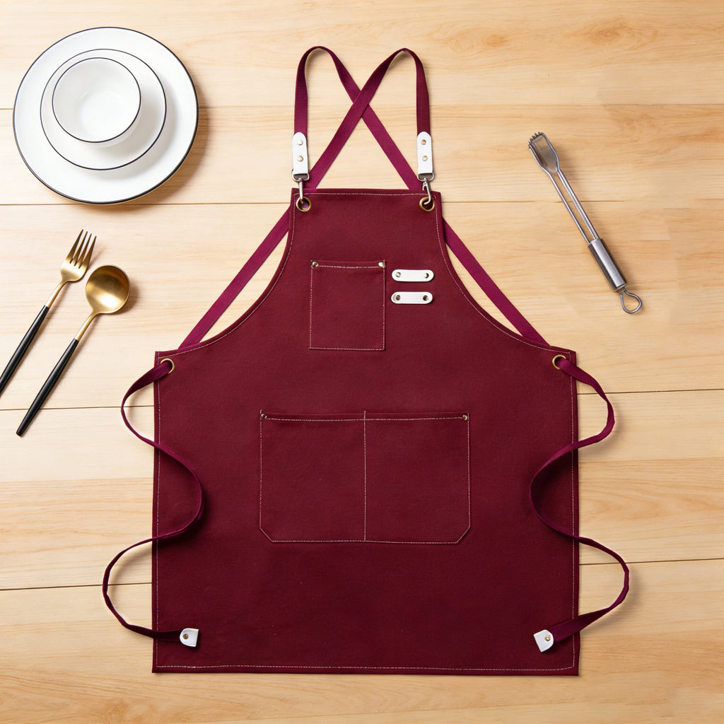 Anna-Kaci Cotton Kitchen Apron with Cross Back Straps Multi Pocket Utility Apron for Cooking Baking Craft