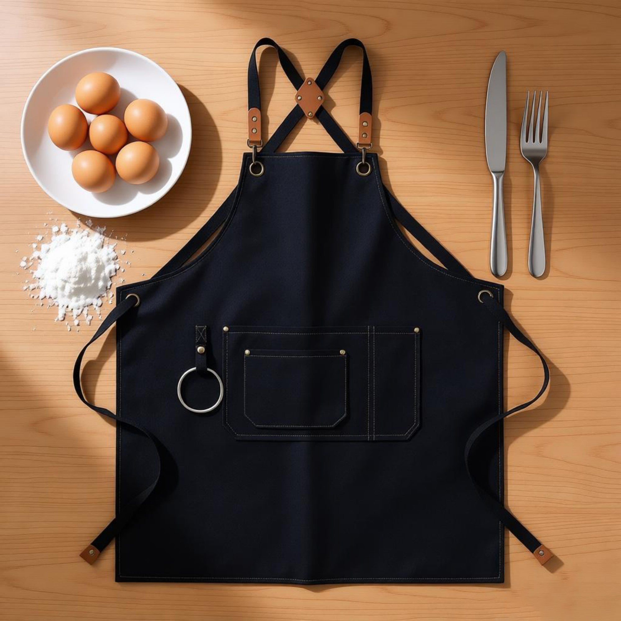 Anna-Kaci Cotton Kitchen Apron with Cross Back Straps Multi Pocket Utility Apron for Cooking Baking Craft