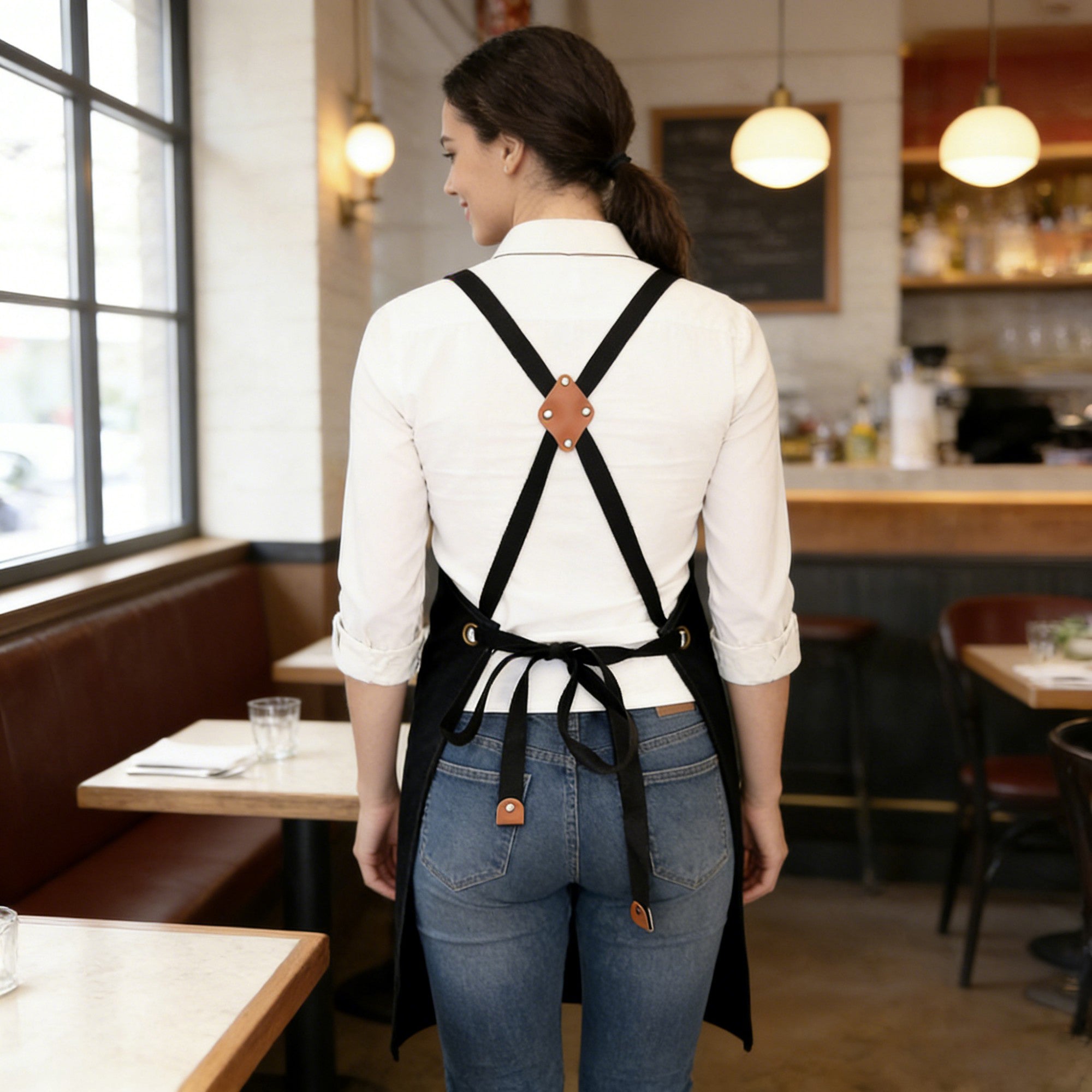 Anna-Kaci Cotton Kitchen Apron with Cross Back Straps Multi Pocket Utility Apron for Cooking Baking Craft