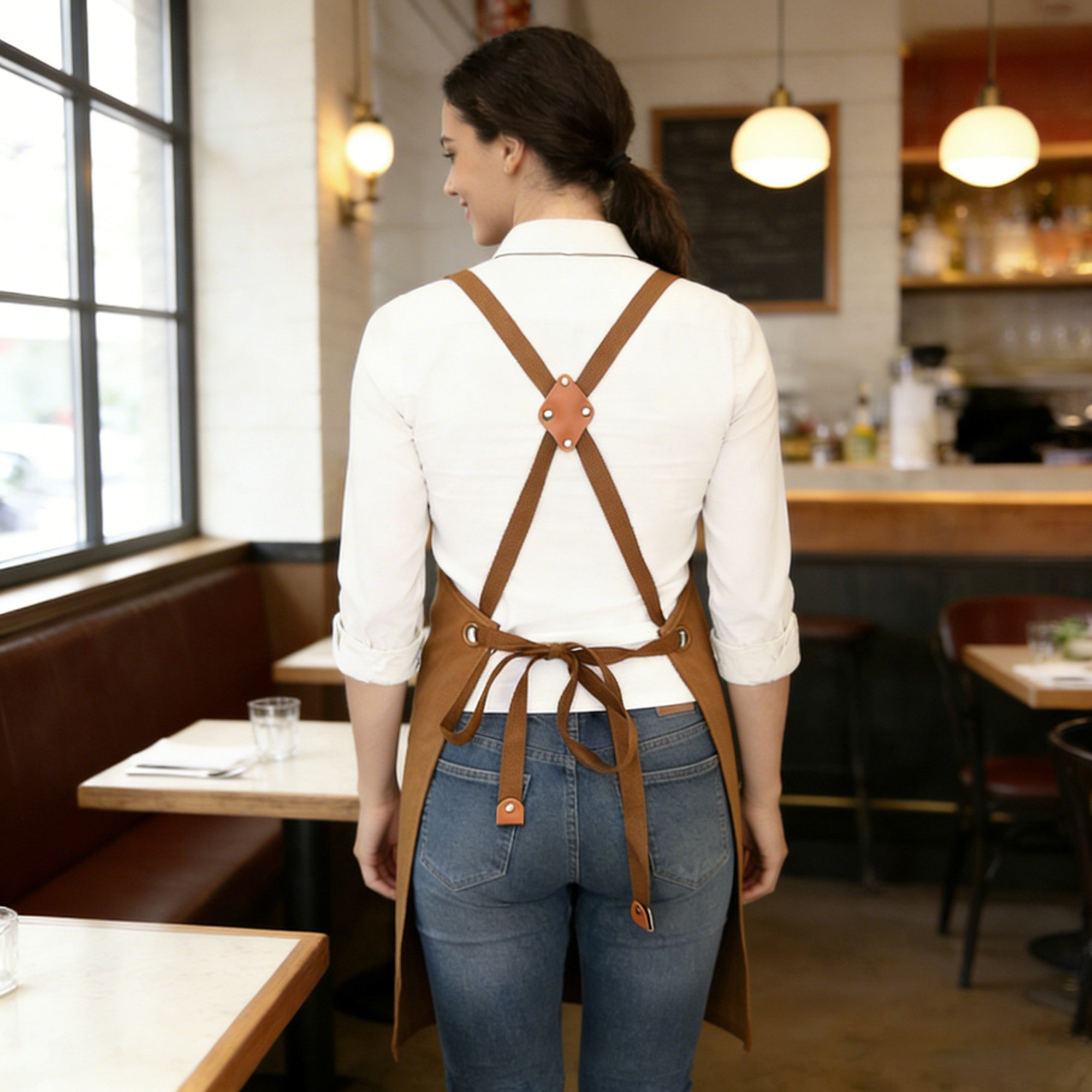 Anna-Kaci Cotton Kitchen Apron with Cross Back Straps Multi Pocket Utility Apron for Cooking Baking Craft