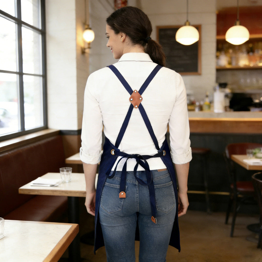 Anna-Kaci Cotton Kitchen Apron with Cross Back Straps Multi Pocket Utility Apron for Cooking Baking Craft