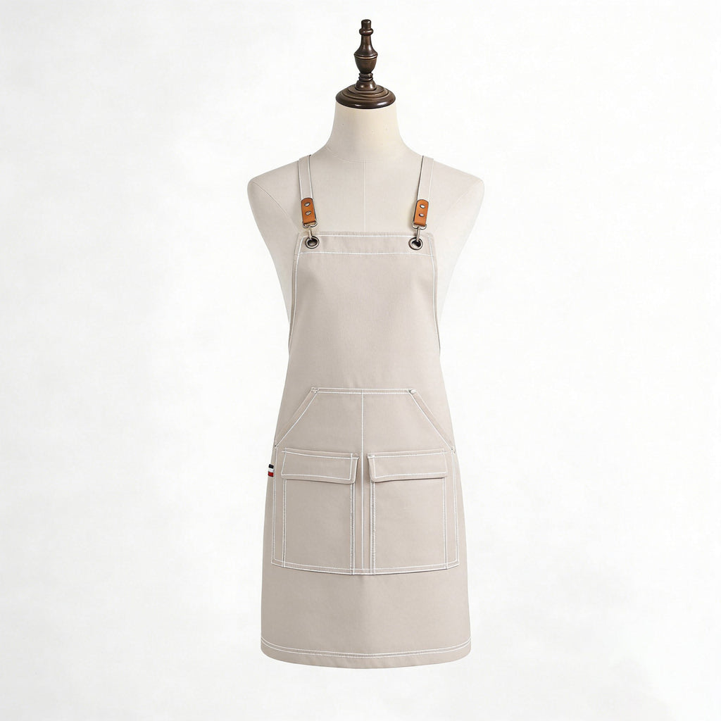Anna-Kaci Cotton Kitchen Apron with Cross Back Straps Multi Pocket Utility Apron for Cooking Baking Craft