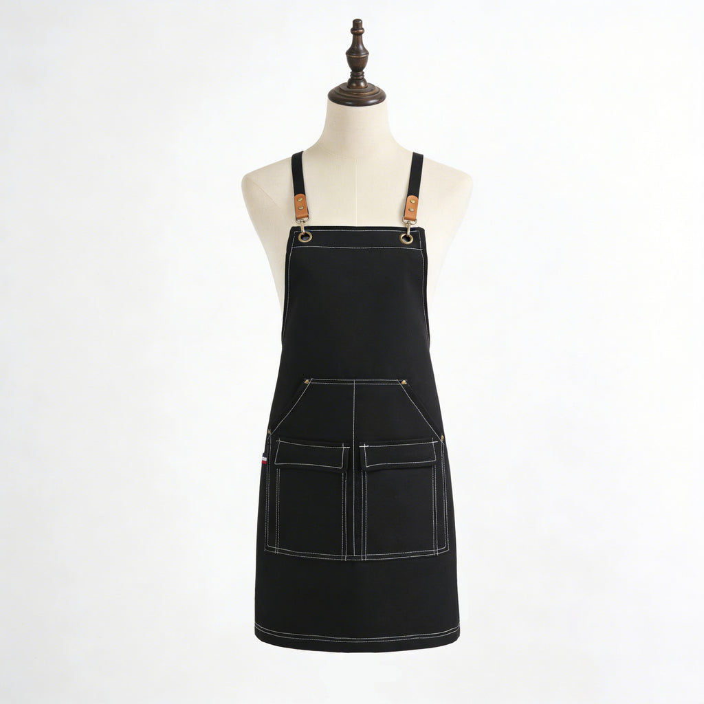 Anna-Kaci Cotton Kitchen Apron with Cross Back Straps Multi Pocket Utility Apron for Cooking Baking Craft