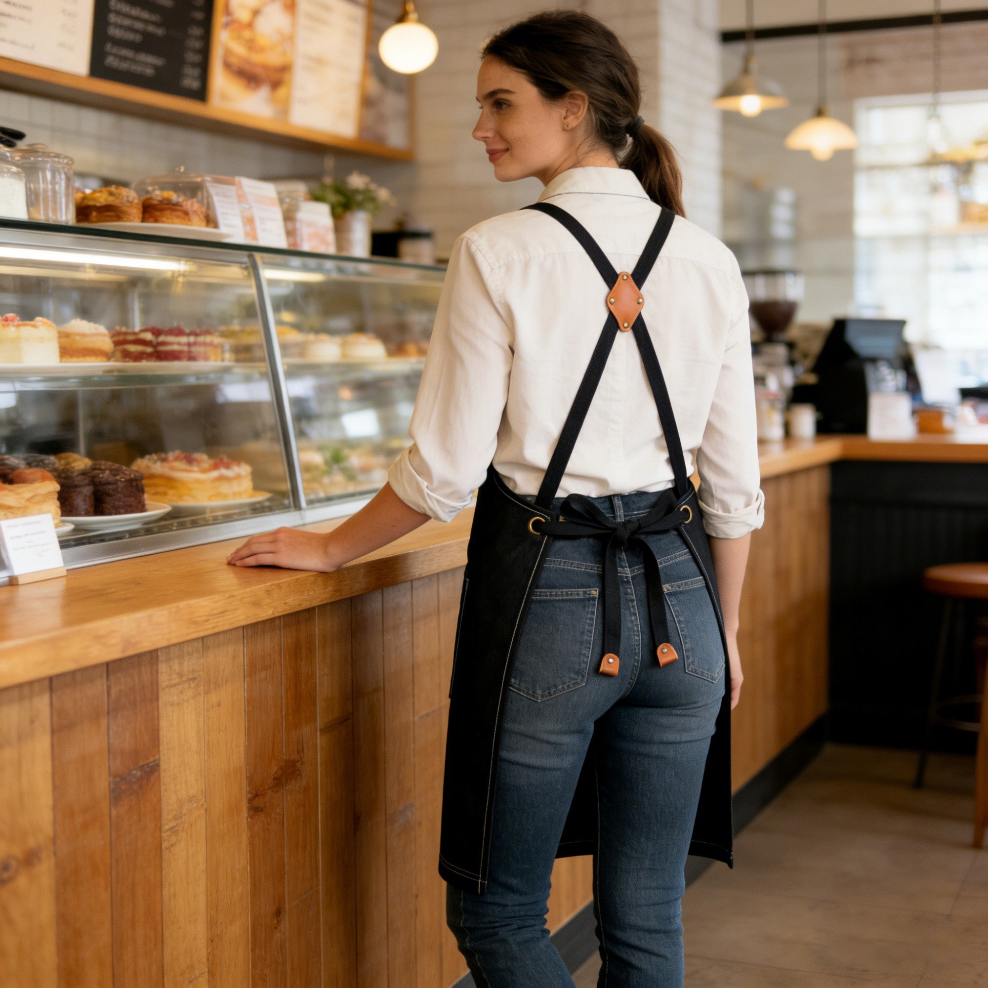 Anna-Kaci Cotton Kitchen Apron with Cross Back Straps Multi Pocket Utility Apron for Cooking Baking Craft