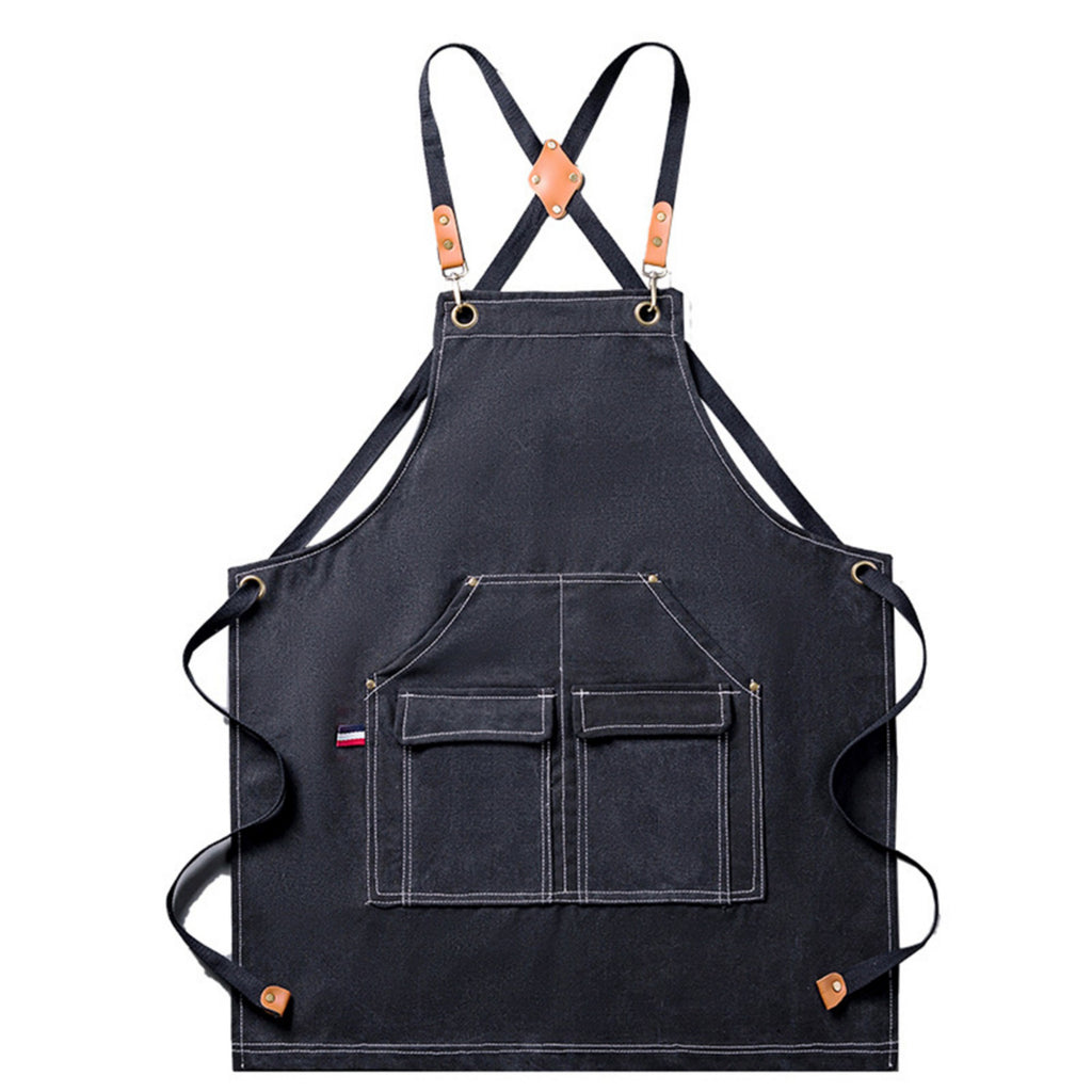 Anna-Kaci Cotton Kitchen Apron with Cross Back Straps Multi Pocket Utility Apron for Cooking Baking Craft