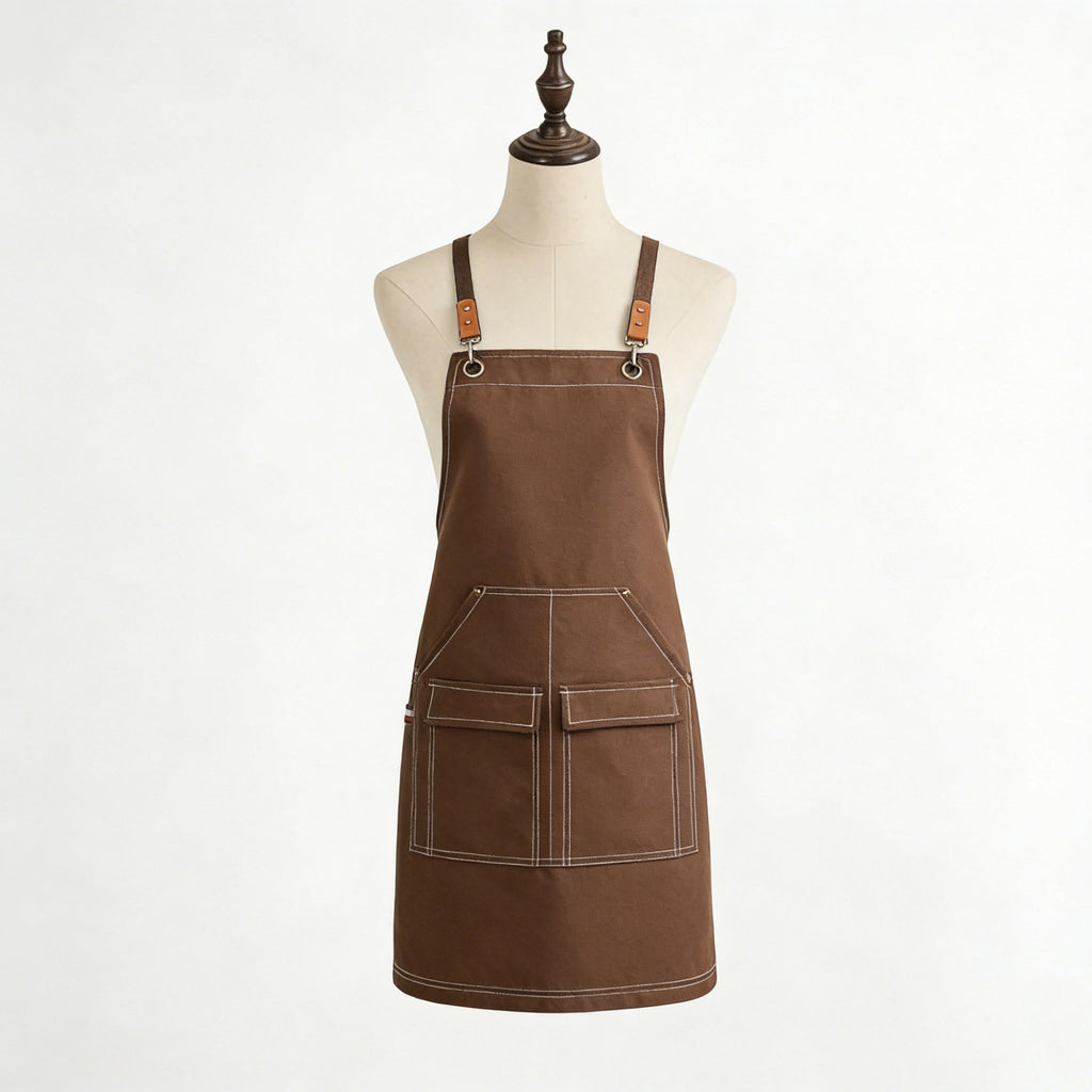 Anna-Kaci Cotton Kitchen Apron with Cross Back Straps Multi Pocket Utility Apron for Cooking Baking Craft