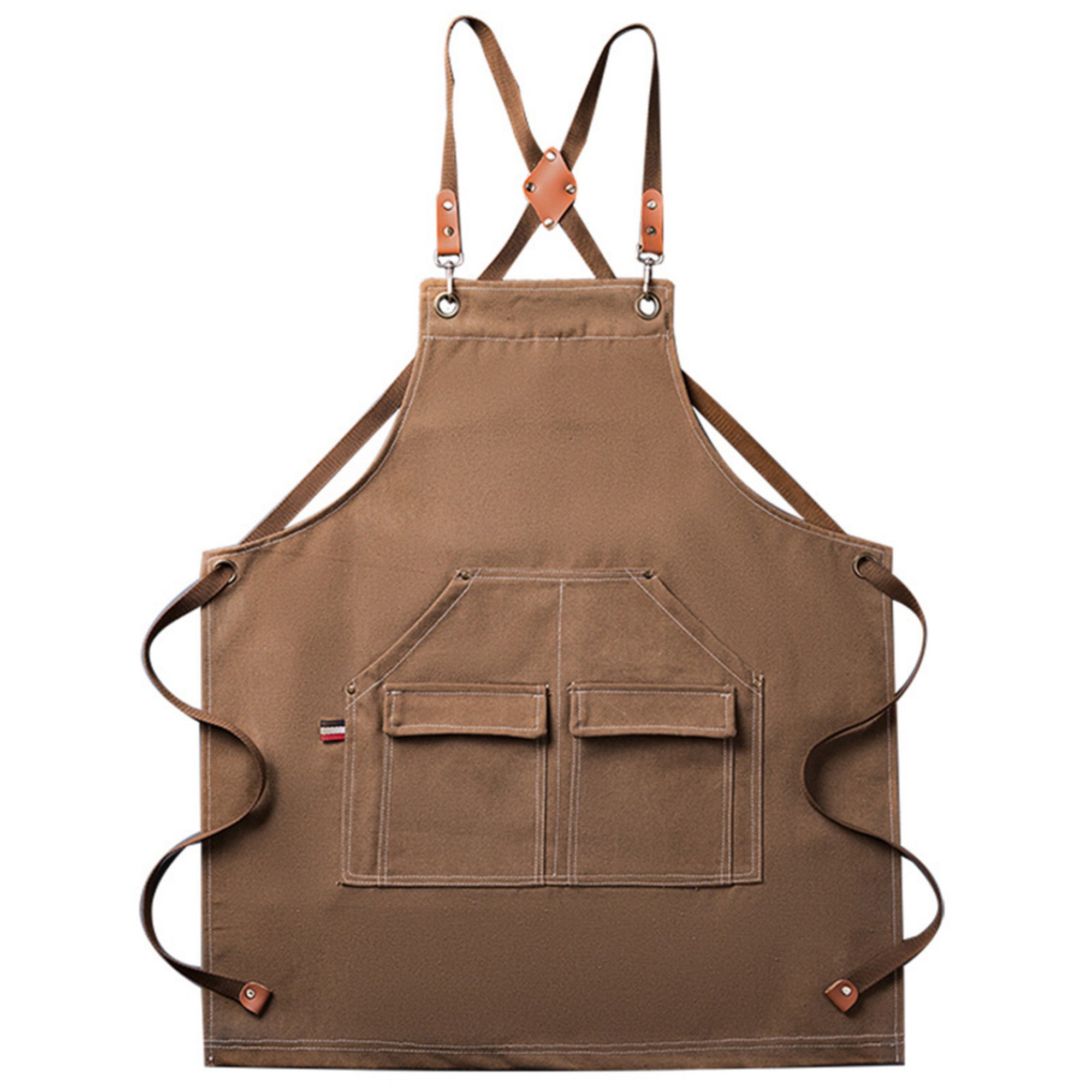 Anna-Kaci Cotton Kitchen Apron with Cross Back Straps Multi Pocket Utility Apron for Cooking Baking Craft