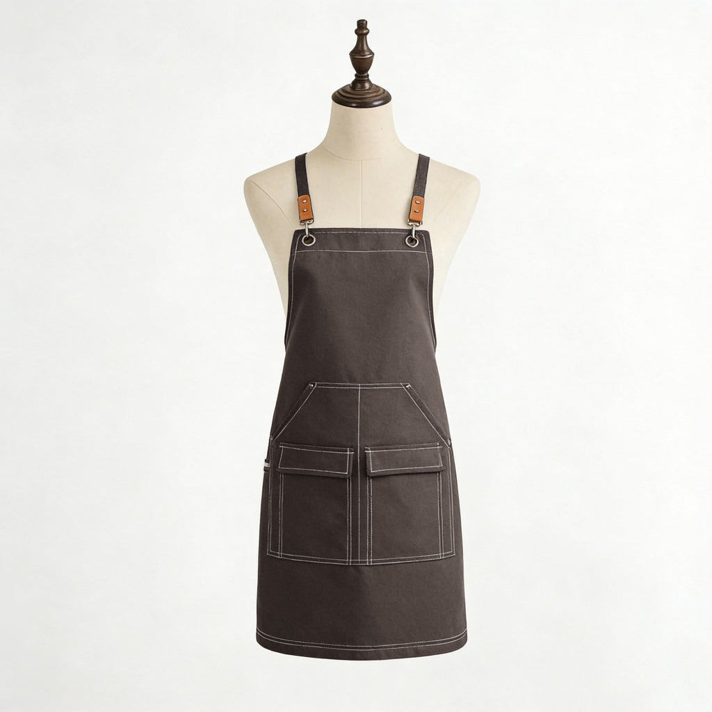 Anna-Kaci Cotton Kitchen Apron with Cross Back Straps Multi Pocket Utility Apron for Cooking Baking Craft