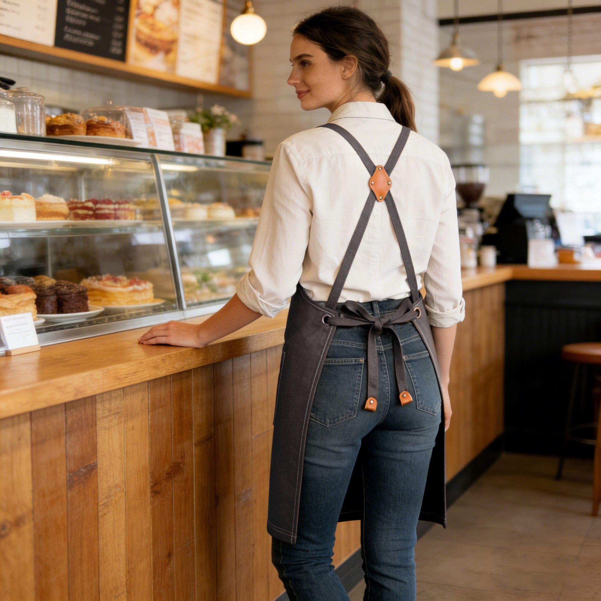 Anna-Kaci Cotton Kitchen Apron with Cross Back Straps Multi Pocket Utility Apron for Cooking Baking Craft
