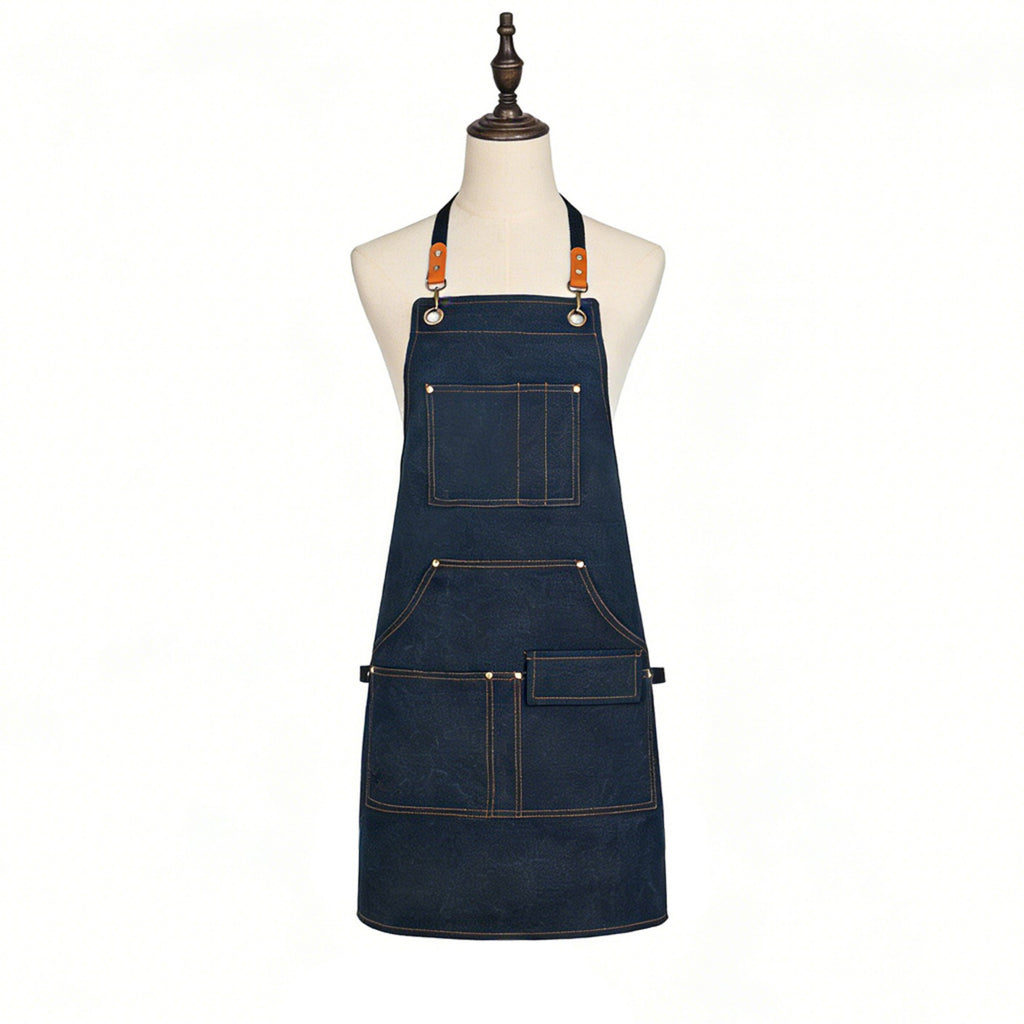 Anna-Kaci Cotton Kitchen Apron with Cross Back Straps Multi Pocket Utility Apron for Cooking Baking Craft