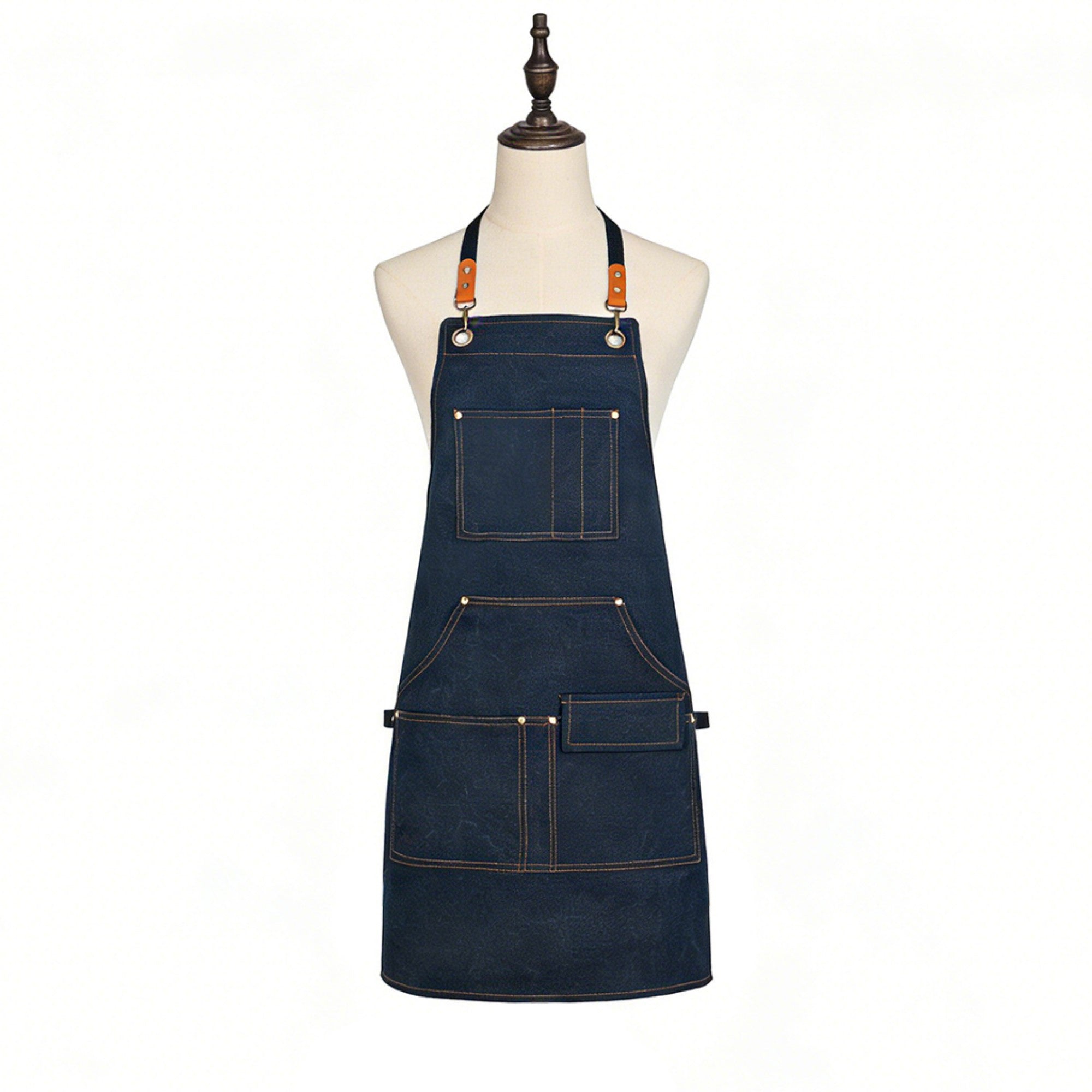 Anna-Kaci Cotton Kitchen Apron with Cross Back Straps Multi Pocket Utility Apron for Cooking Baking Craft