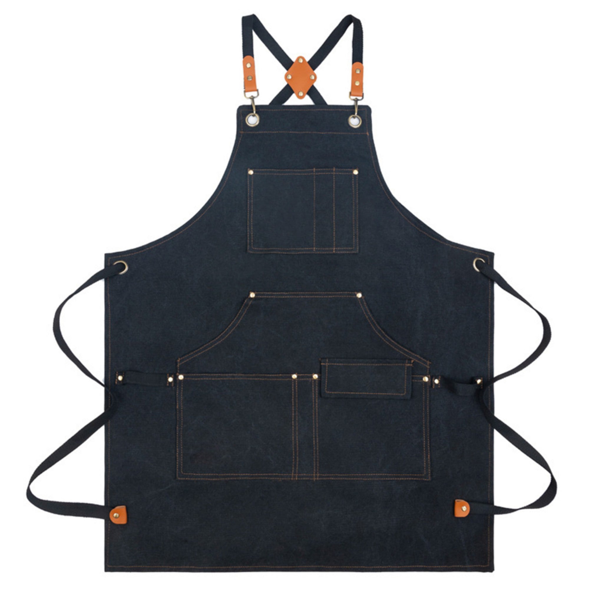 Anna-Kaci Cotton Kitchen Apron with Cross Back Straps Multi Pocket Utility Apron for Cooking Baking Craft