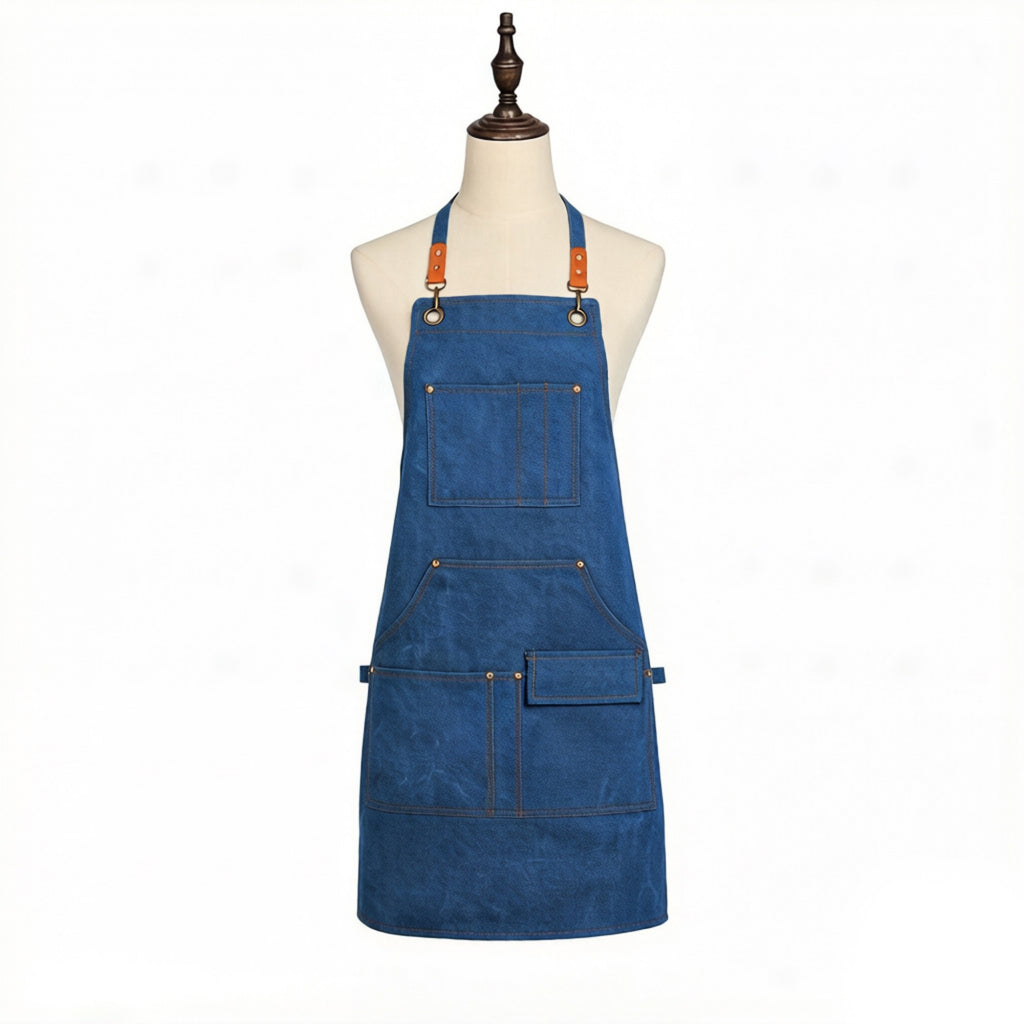 Anna-Kaci Cotton Kitchen Apron with Cross Back Straps Multi Pocket Utility Apron for Cooking Baking Craft