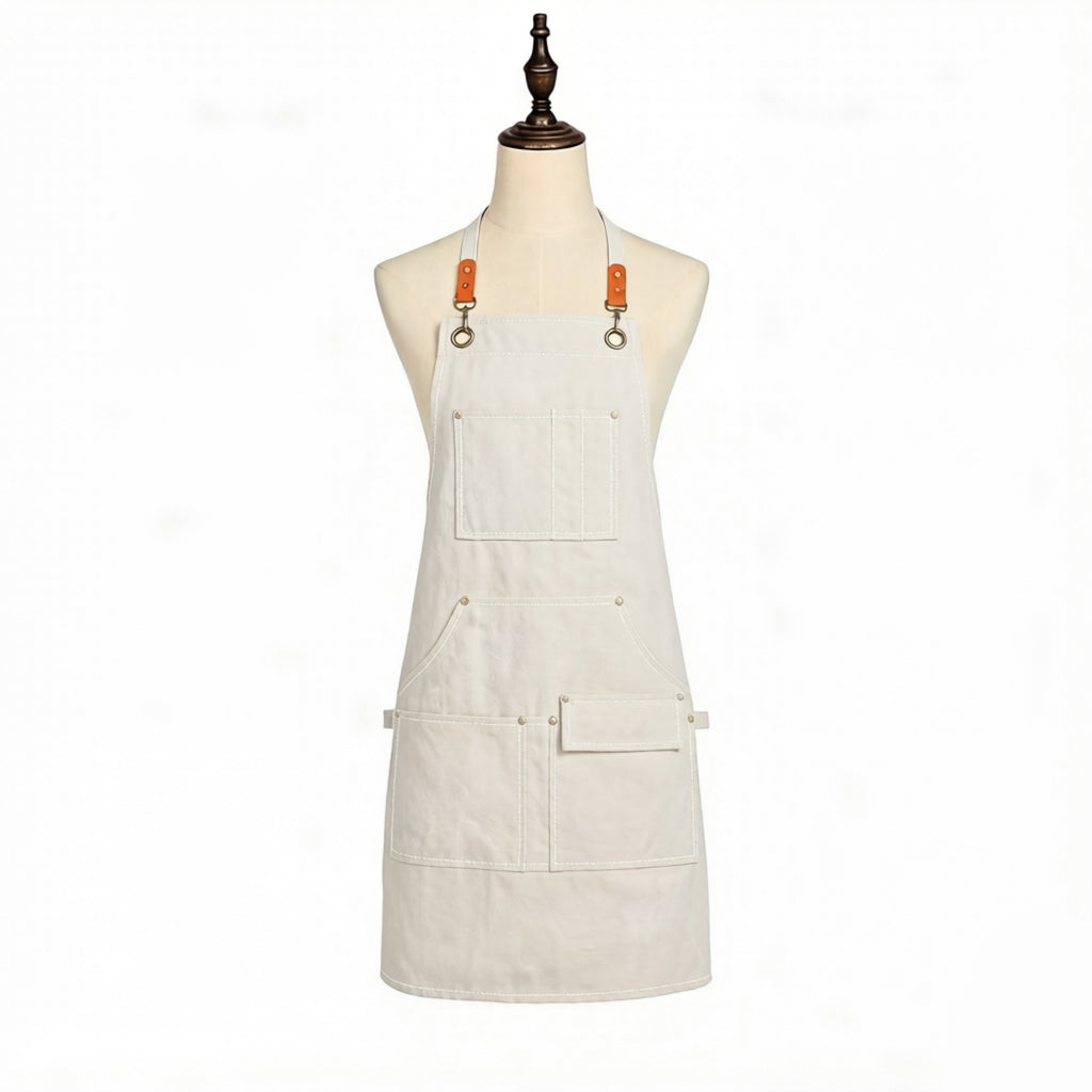 Anna-Kaci Cotton Kitchen Apron with Cross Back Straps Multi Pocket Utility Apron for Cooking Baking Craft