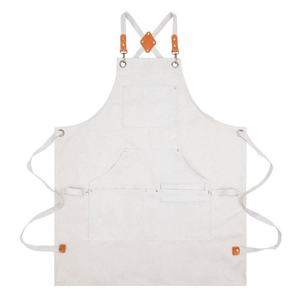 Anna-Kaci Cotton Kitchen Apron with Cross Back Straps Multi Pocket Utility Apron for Cooking Baking Craft