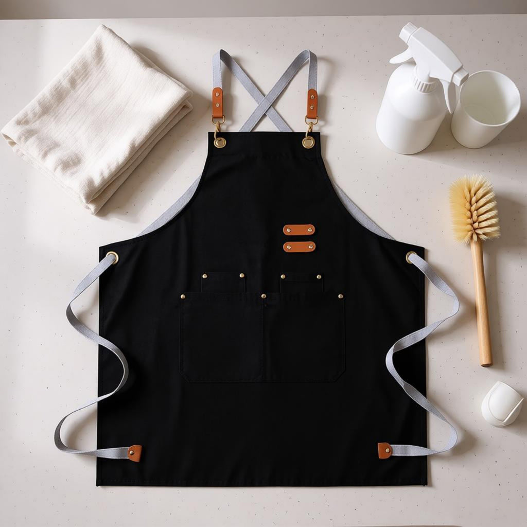 Anna-Kaci Cotton Kitchen Apron with Cross Back Straps Multi Pocket Utility Apron for Cooking Baking Craft
