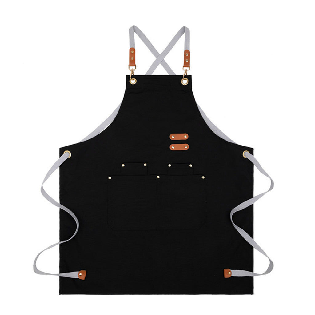 Anna-Kaci Cotton Kitchen Apron with Cross Back Straps Multi Pocket Utility Apron for Cooking Baking Craft