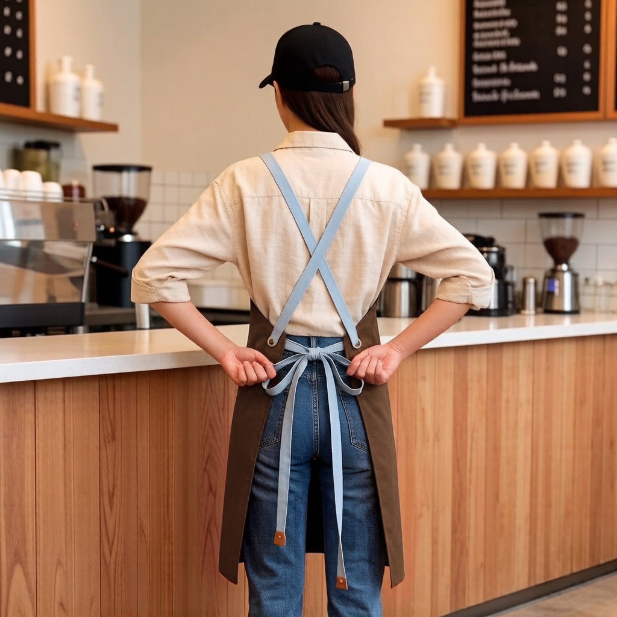 Anna-Kaci Cotton Kitchen Apron with Cross Back Straps Multi Pocket Utility Apron for Cooking Baking Craft