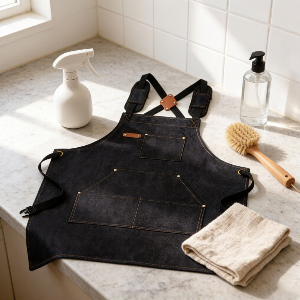 Anna-Kaci Cotton Kitchen Apron with Cross Back Straps Minimalist Utility Apron for Cooking Baking Craft Garden