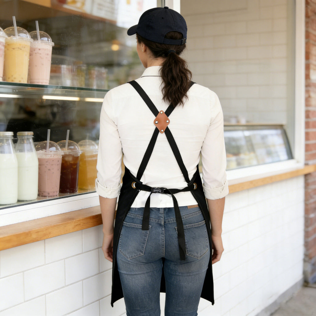 Anna-Kaci Cotton Kitchen Apron with Cross Back Straps Minimalist Utility Apron for Cooking Baking Craft Garden