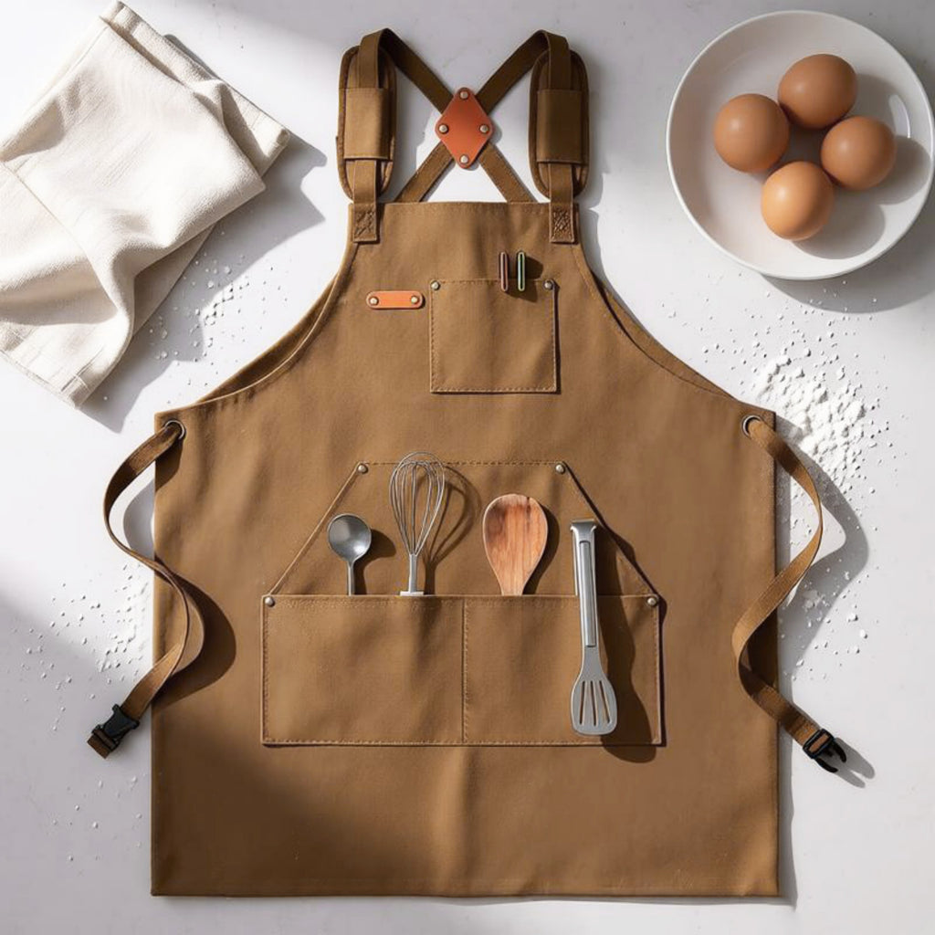 Anna-Kaci Cotton Kitchen Apron with Cross Back Straps Minimalist Utility Apron for Cooking Baking Craft Garden