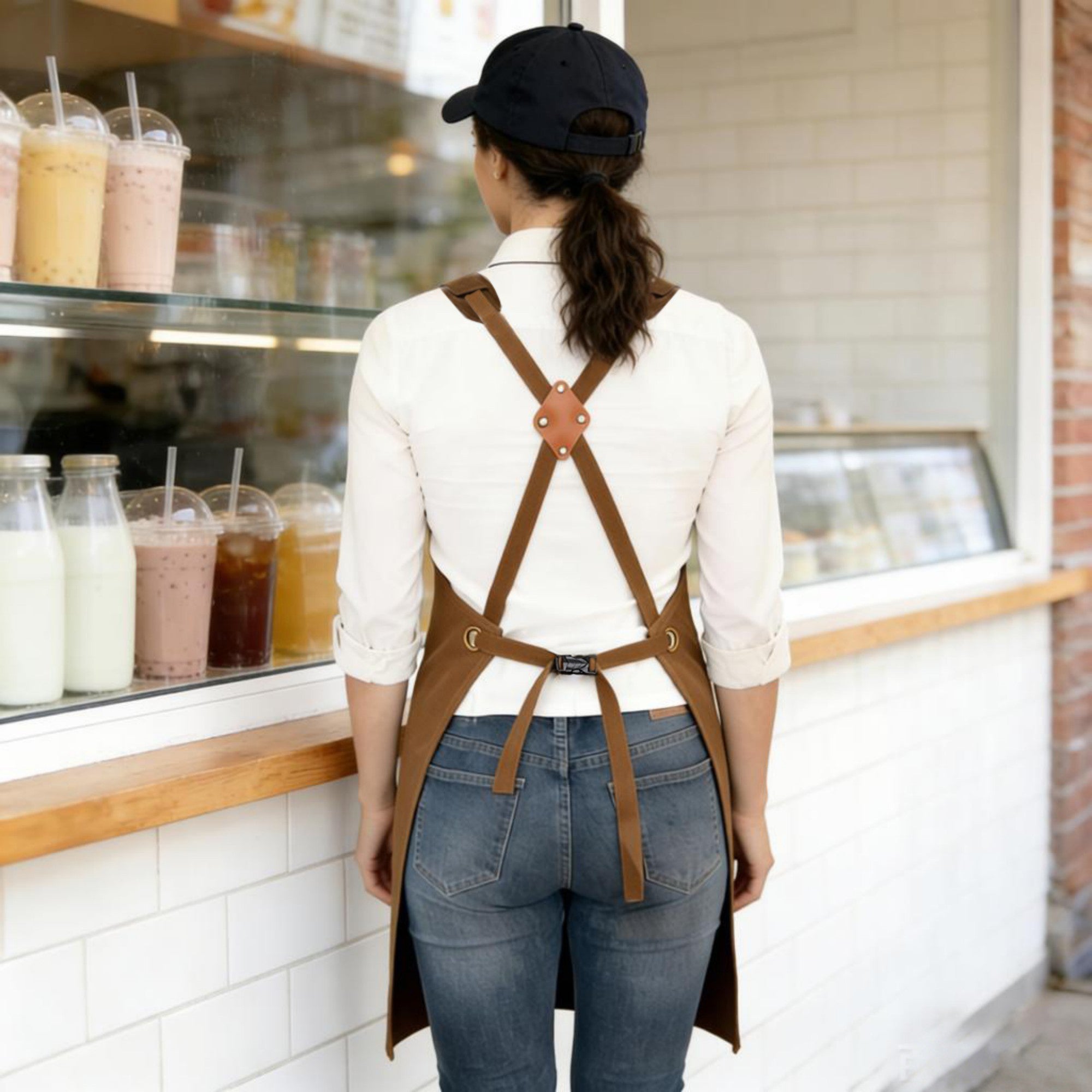 Anna-Kaci Cotton Kitchen Apron with Cross Back Straps Minimalist Utility Apron for Cooking Baking Craft Garden