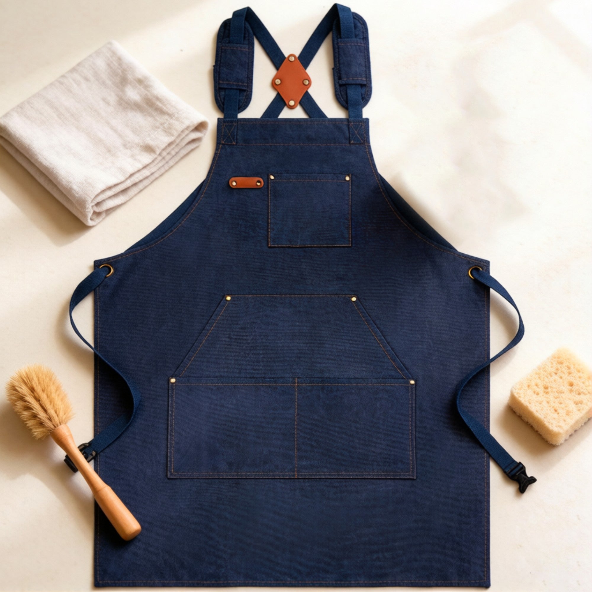 Anna-Kaci Cotton Kitchen Apron with Cross Back Straps Minimalist Utility Apron for Cooking Baking Craft Garden
