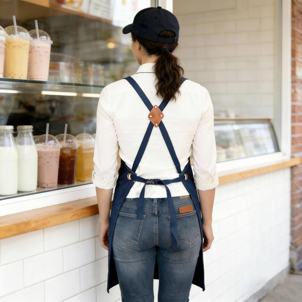 Anna-Kaci Cotton Kitchen Apron with Cross Back Straps Minimalist Utility Apron for Cooking Baking Craft Garden