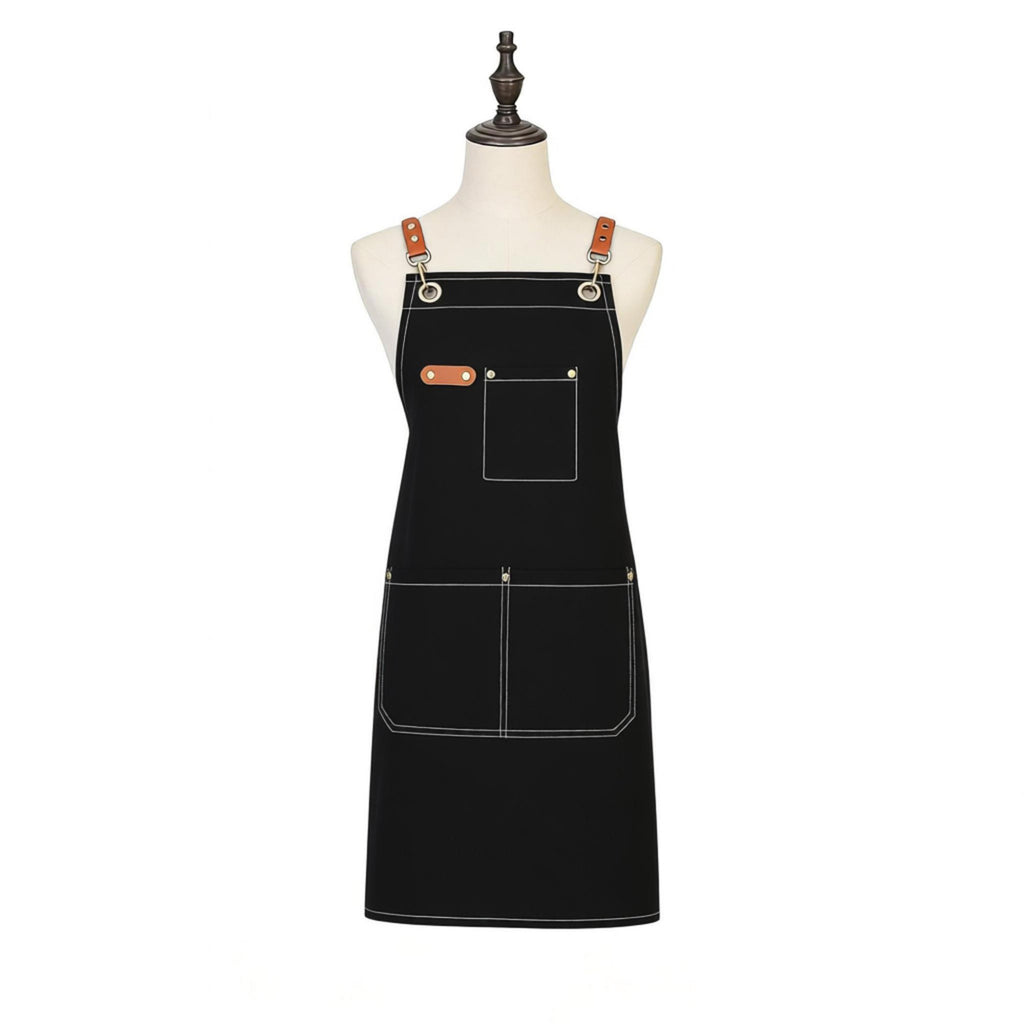 Anna-Kaci Cotton Kitchen Apron with Cross Back Straps Multi Pocket Utility Apron for Cooking Baking Craft