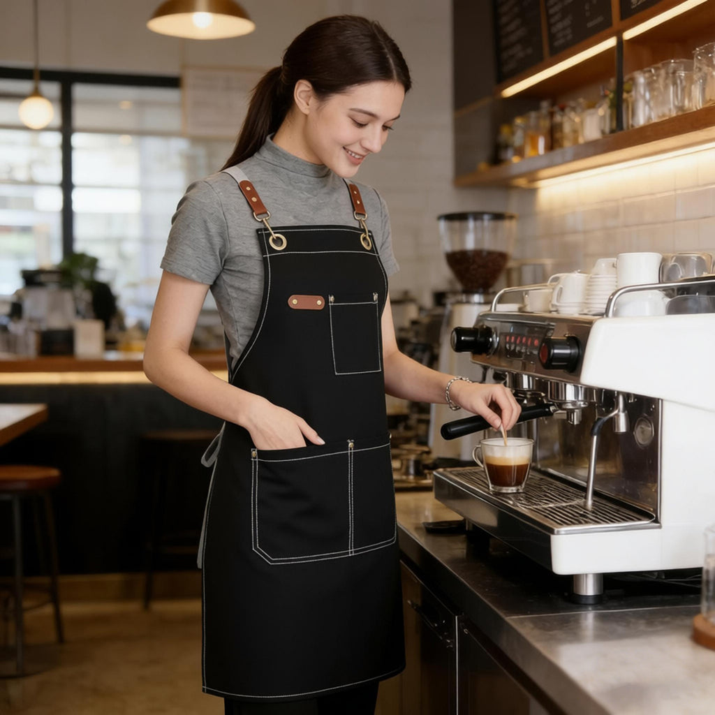 Anna-Kaci Cotton Kitchen Apron with Cross Back Straps Multi Pocket Utility Apron for Cooking Baking Craft
