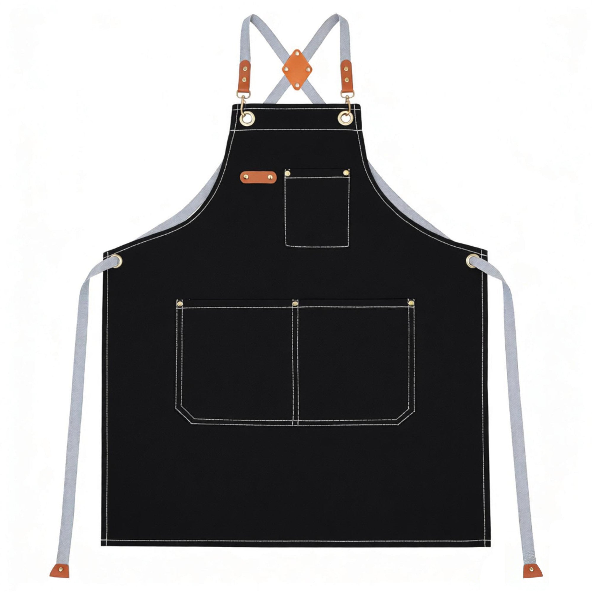 Anna-Kaci Cotton Kitchen Apron with Cross Back Straps Multi Pocket Utility Apron for Cooking Baking Craft