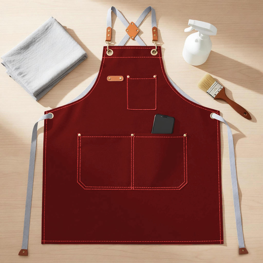 Anna-Kaci Cotton Kitchen Apron with Cross Back Straps Multi Pocket Utility Apron for Cooking Baking Craft