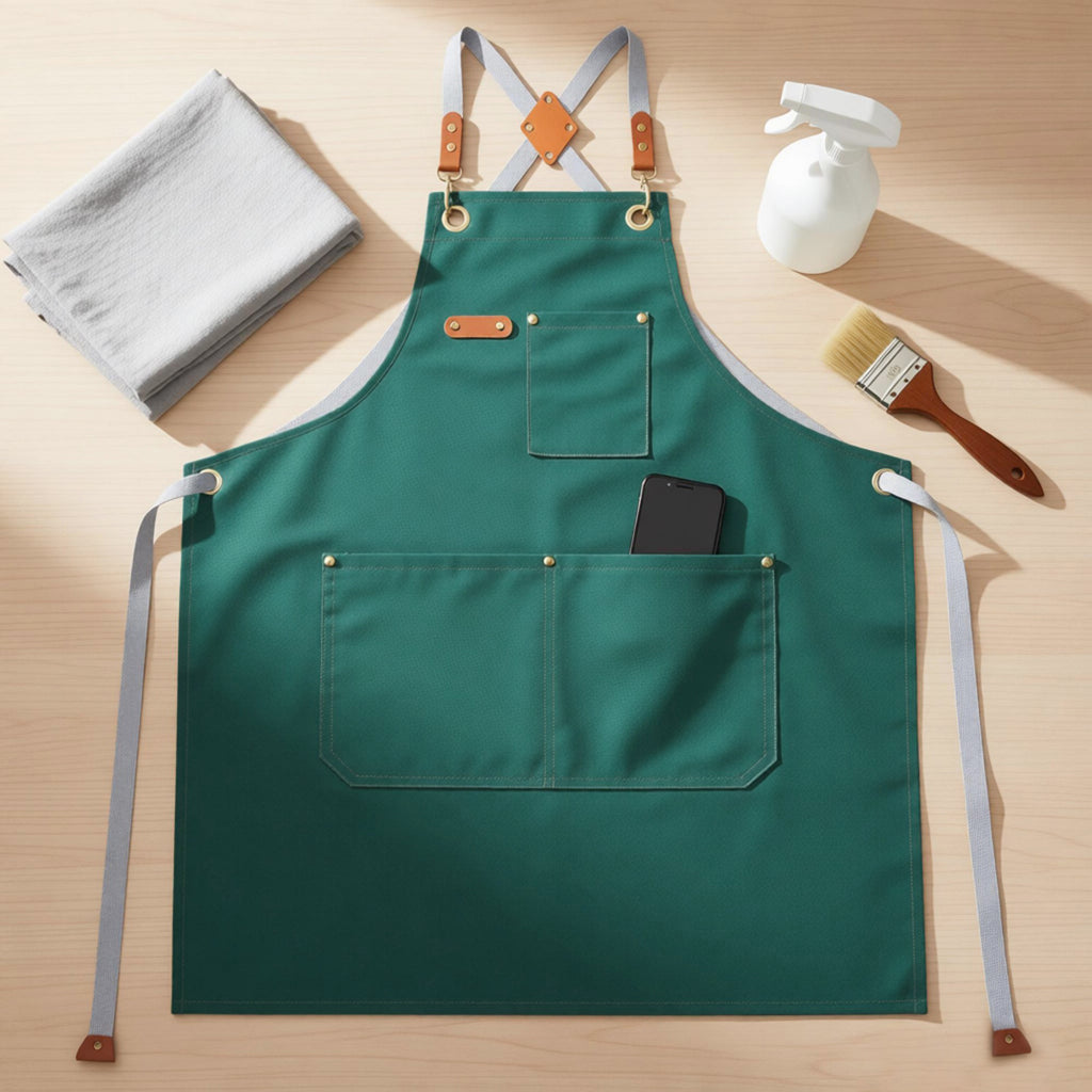 Anna-Kaci Cotton Kitchen Apron with Cross Back Straps Multi Pocket Utility Apron for Cooking Baking Craft