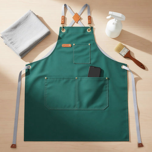Anna-Kaci Cotton Kitchen Apron with Cross Back Straps Multi Pocket Utility Apron for Cooking Baking Craft