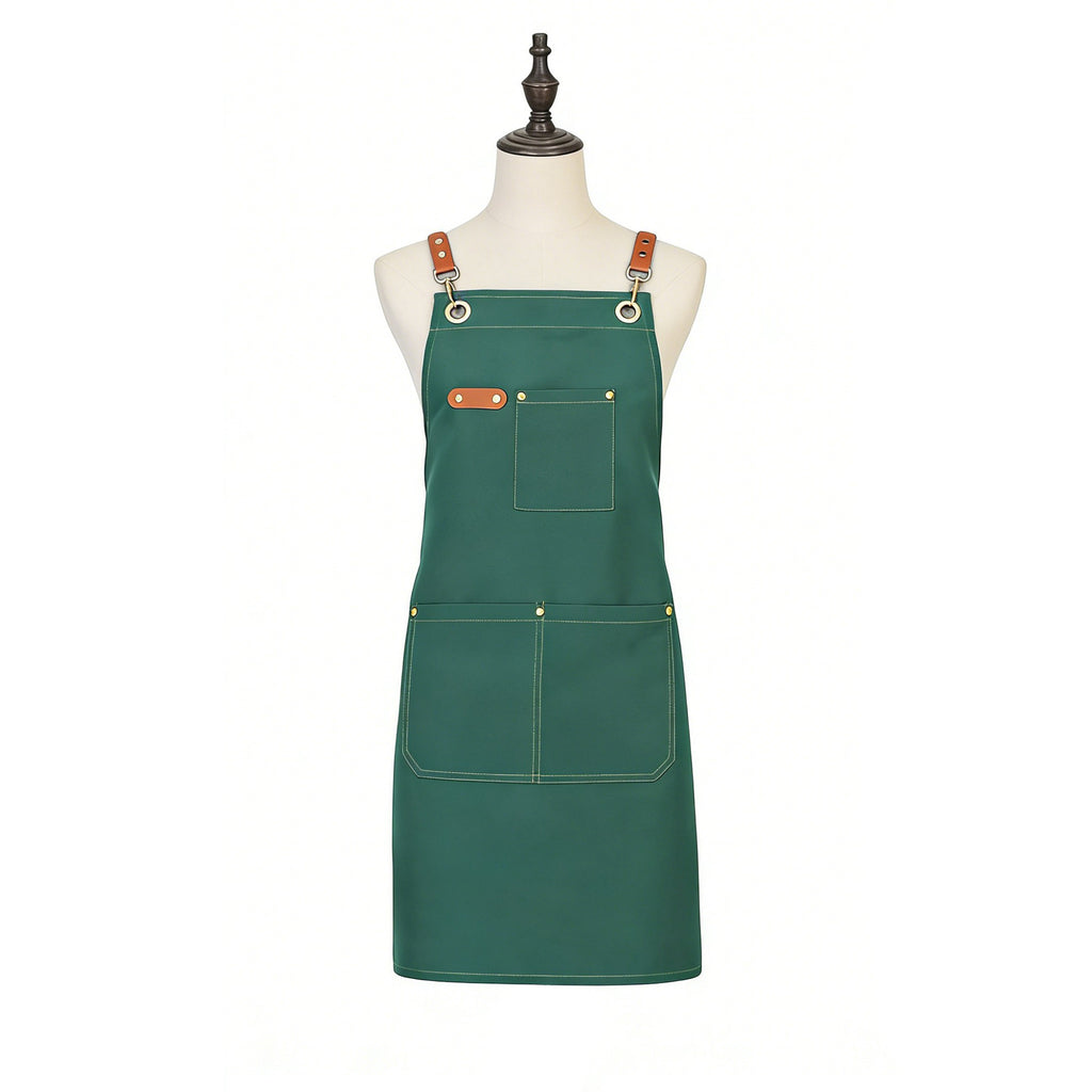 Anna-Kaci Cotton Kitchen Apron with Cross Back Straps Multi Pocket Utility Apron for Cooking Baking Craft