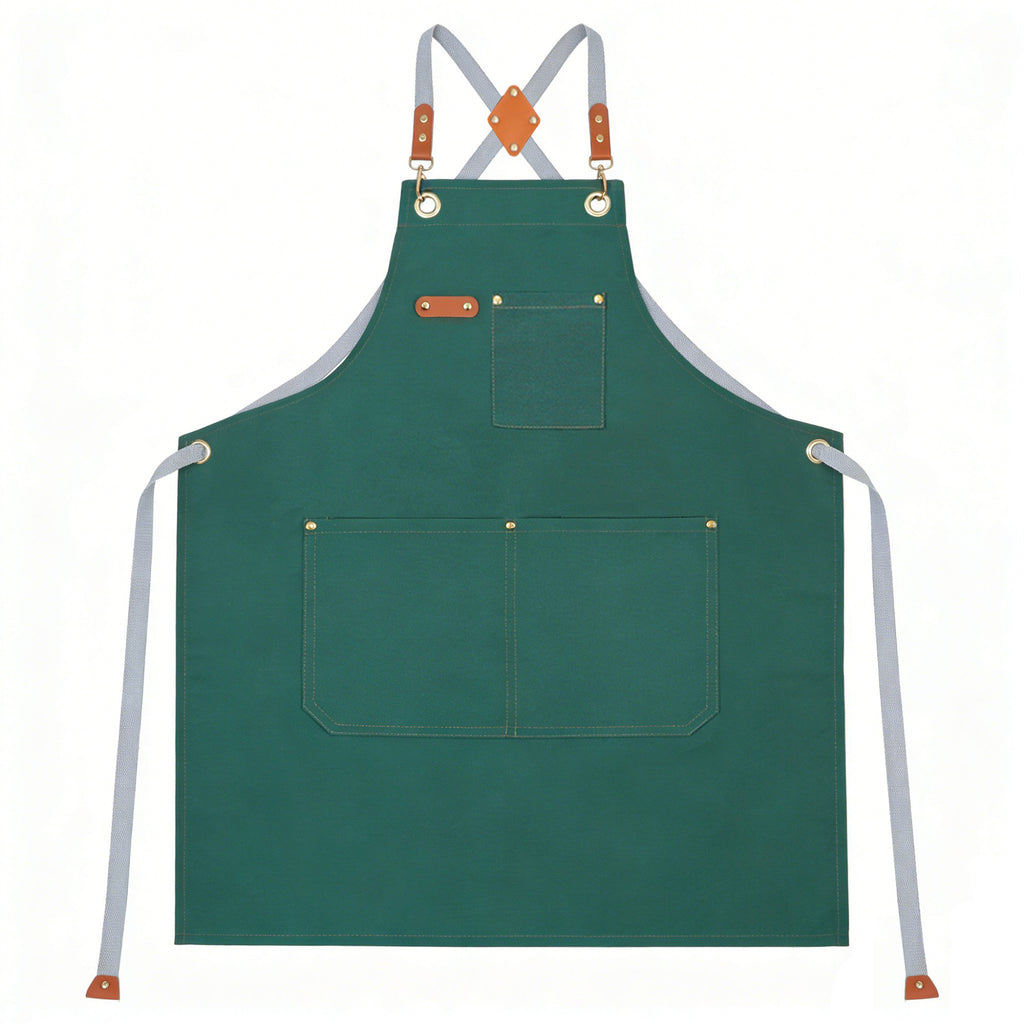 Anna-Kaci Cotton Kitchen Apron with Cross Back Straps Multi Pocket Utility Apron for Cooking Baking Craft