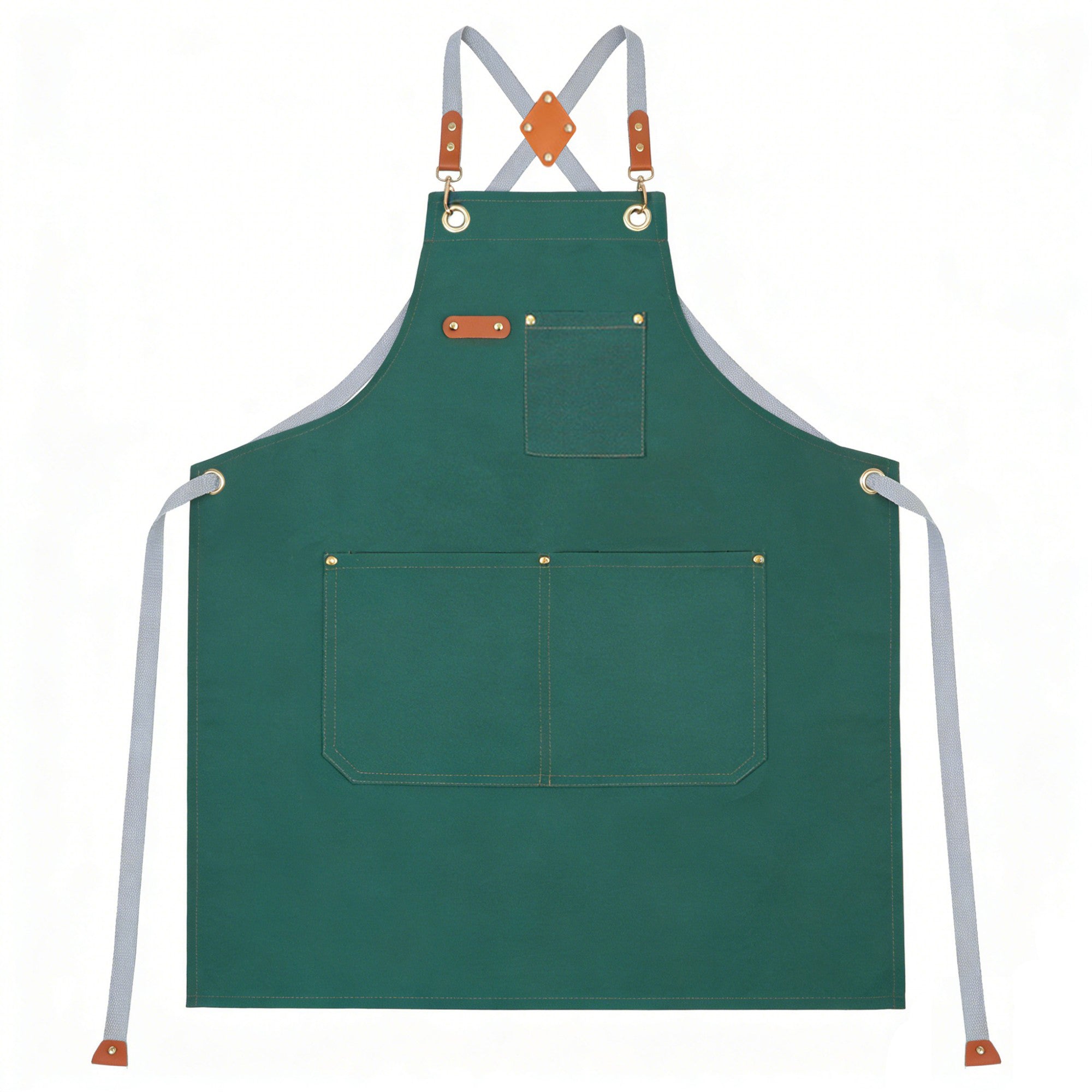 Anna-Kaci Cotton Kitchen Apron with Cross Back Straps Multi Pocket Utility Apron for Cooking Baking Craft