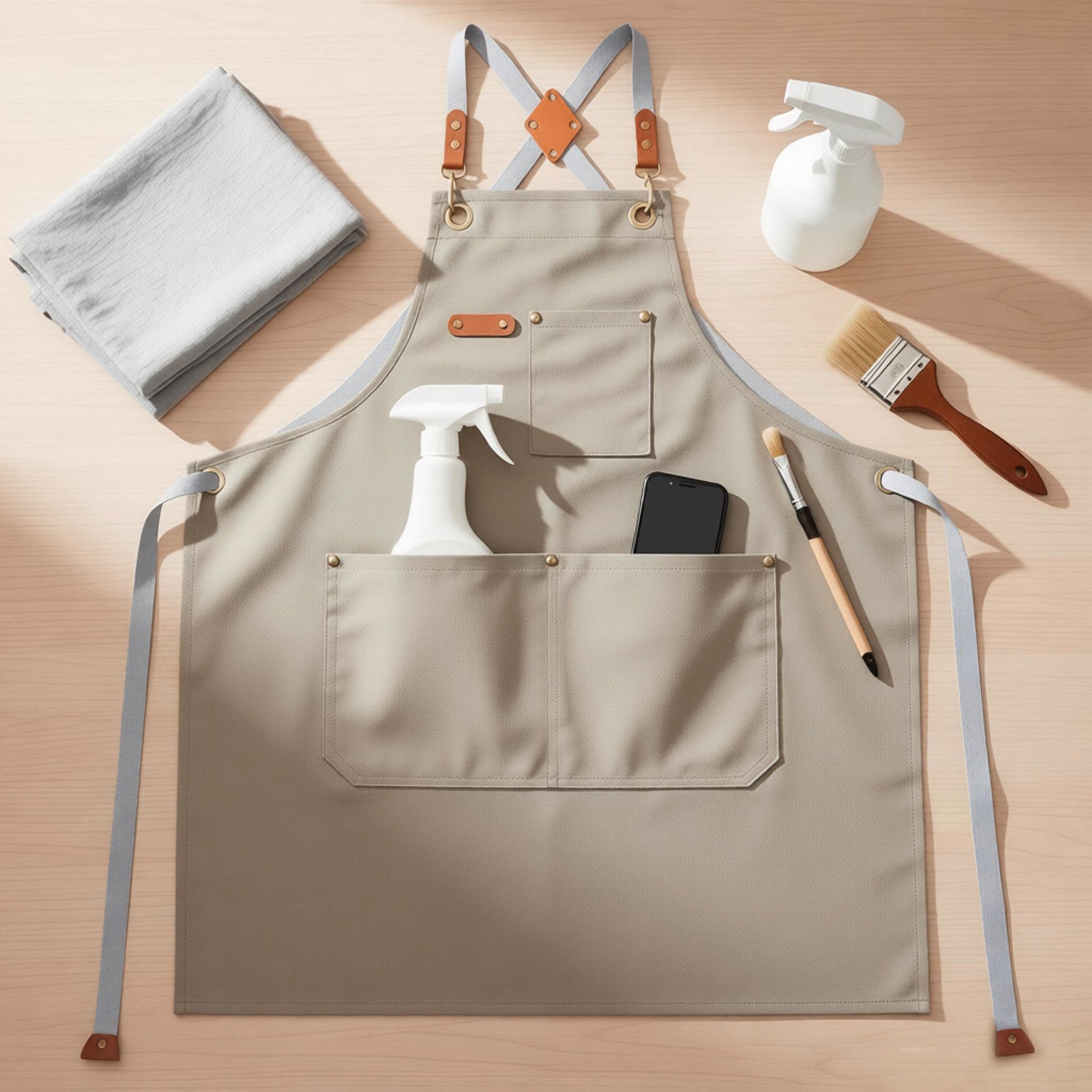 Anna-Kaci Cotton Kitchen Apron with Cross Back Straps Multi Pocket Utility Apron for Cooking Baking Craft