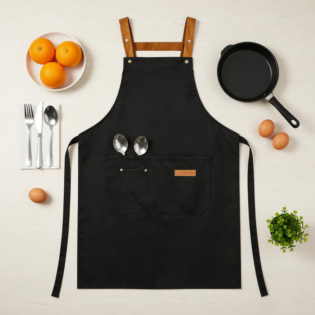 Anna-Kaci Cotton Kitchen Apron with Cross Back Straps Minimalist Utility Apron for Cooking Baking Craft Garden