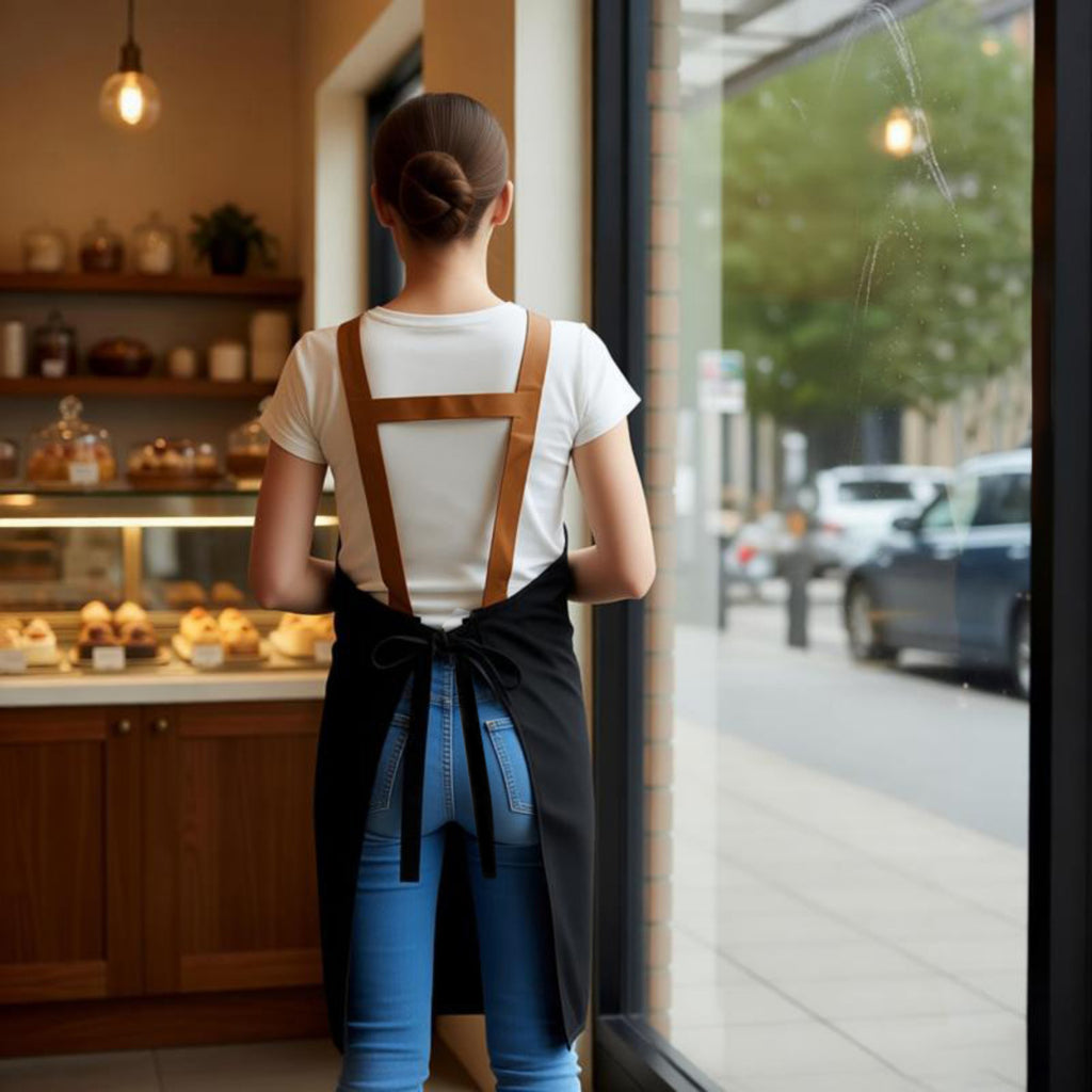 Anna-Kaci Cotton Kitchen Apron with Cross Back Straps Minimalist Utility Apron for Cooking Baking Craft Garden