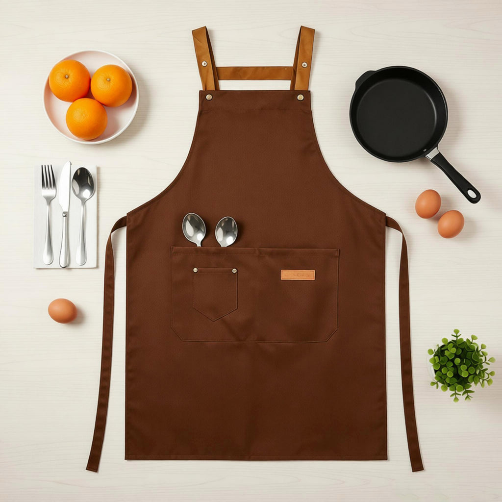 Anna-Kaci Cotton Kitchen Apron with Cross Back Straps Minimalist Utility Apron for Cooking Baking Craft Garden