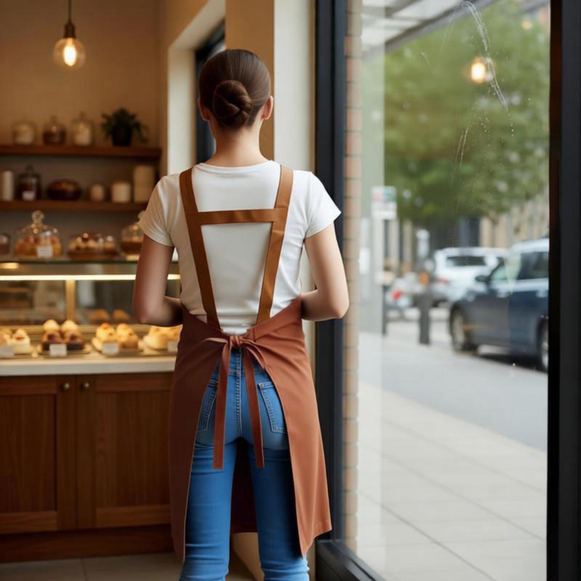 Anna-Kaci Cotton Kitchen Apron with Cross Back Straps Minimalist Utility Apron for Cooking Baking Craft Garden