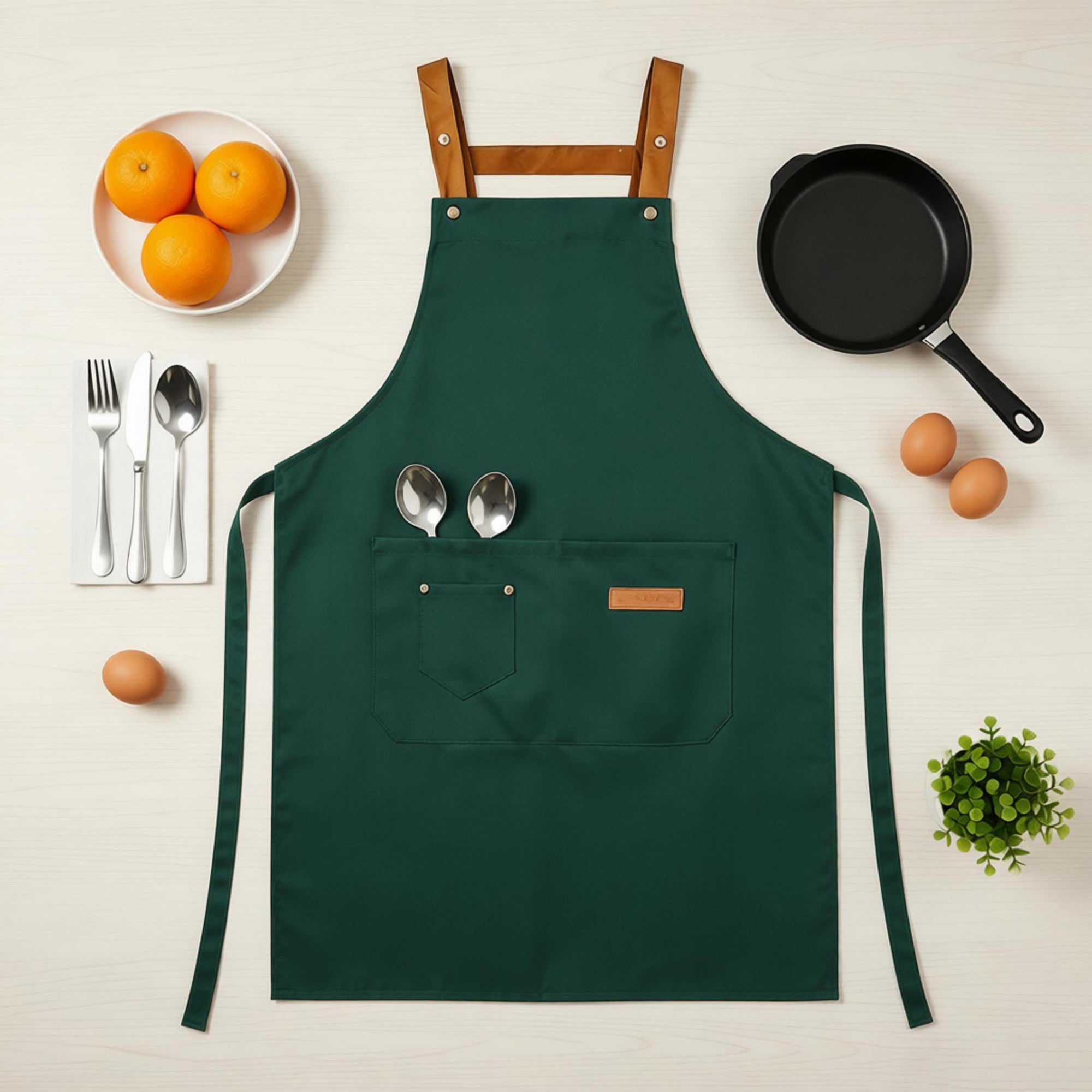 Anna-Kaci Cotton Kitchen Apron with Cross Back Straps Minimalist Utility Apron for Cooking Baking Craft Garden