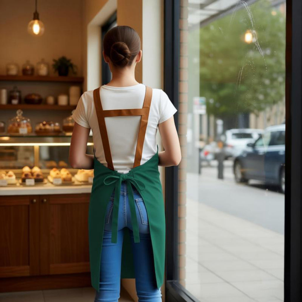 Anna-Kaci Cotton Kitchen Apron with Cross Back Straps Minimalist Utility Apron for Cooking Baking Craft Garden