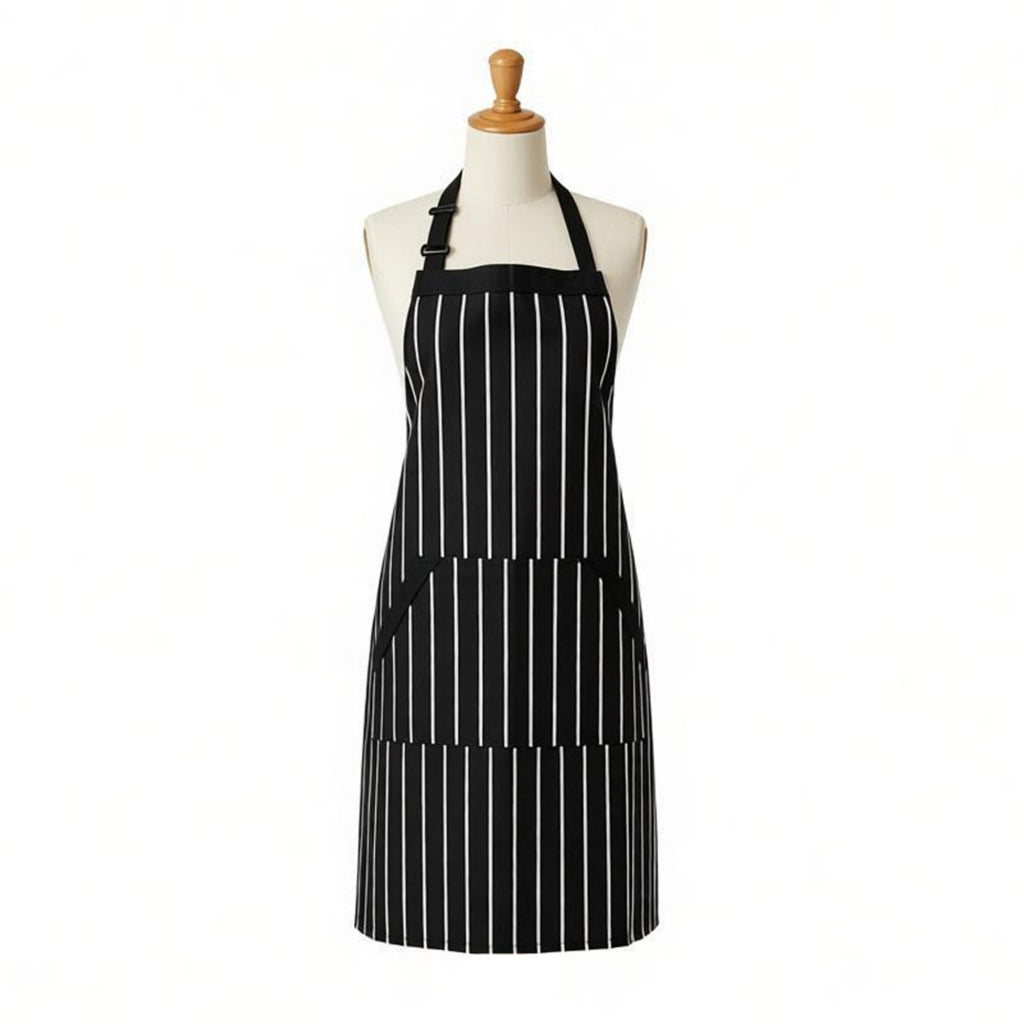 Anna-Kaci Striped Kitchen Apron Cotton Blend Adjustable Neck Apron with Pockets Chef Cooking Server Apron
