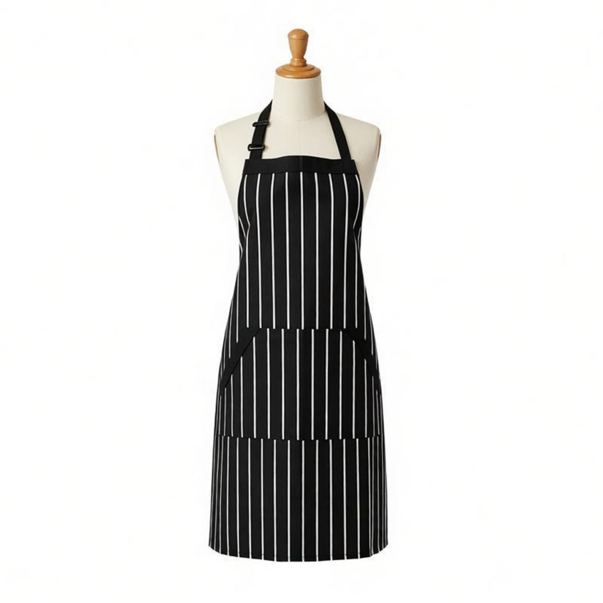 Anna-Kaci Striped Kitchen Apron Cotton Blend Adjustable Neck Apron with Pockets Chef Cooking Server Apron