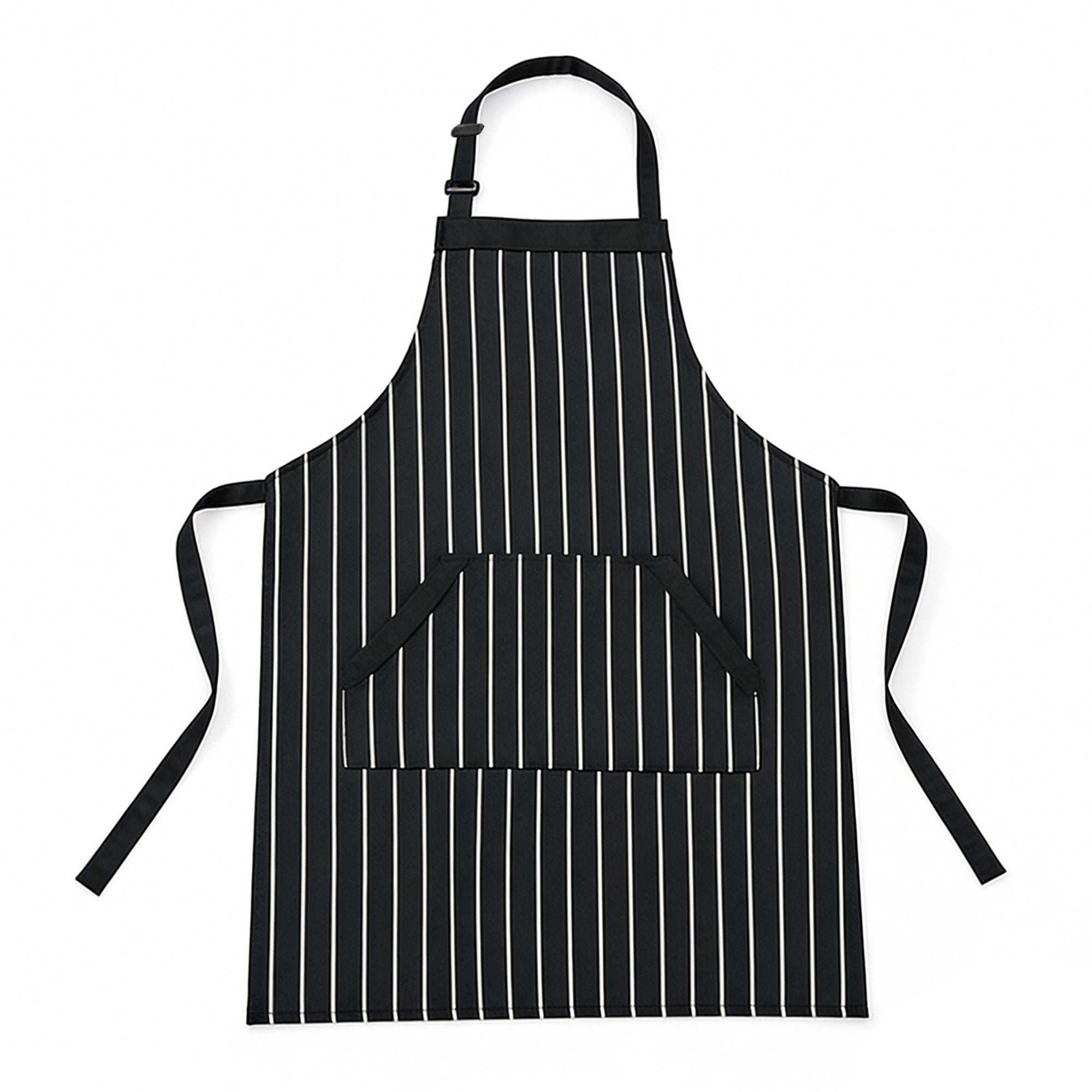 Anna-Kaci Striped Kitchen Apron Cotton Blend Adjustable Neck Apron with Pockets Chef Cooking Server Apron